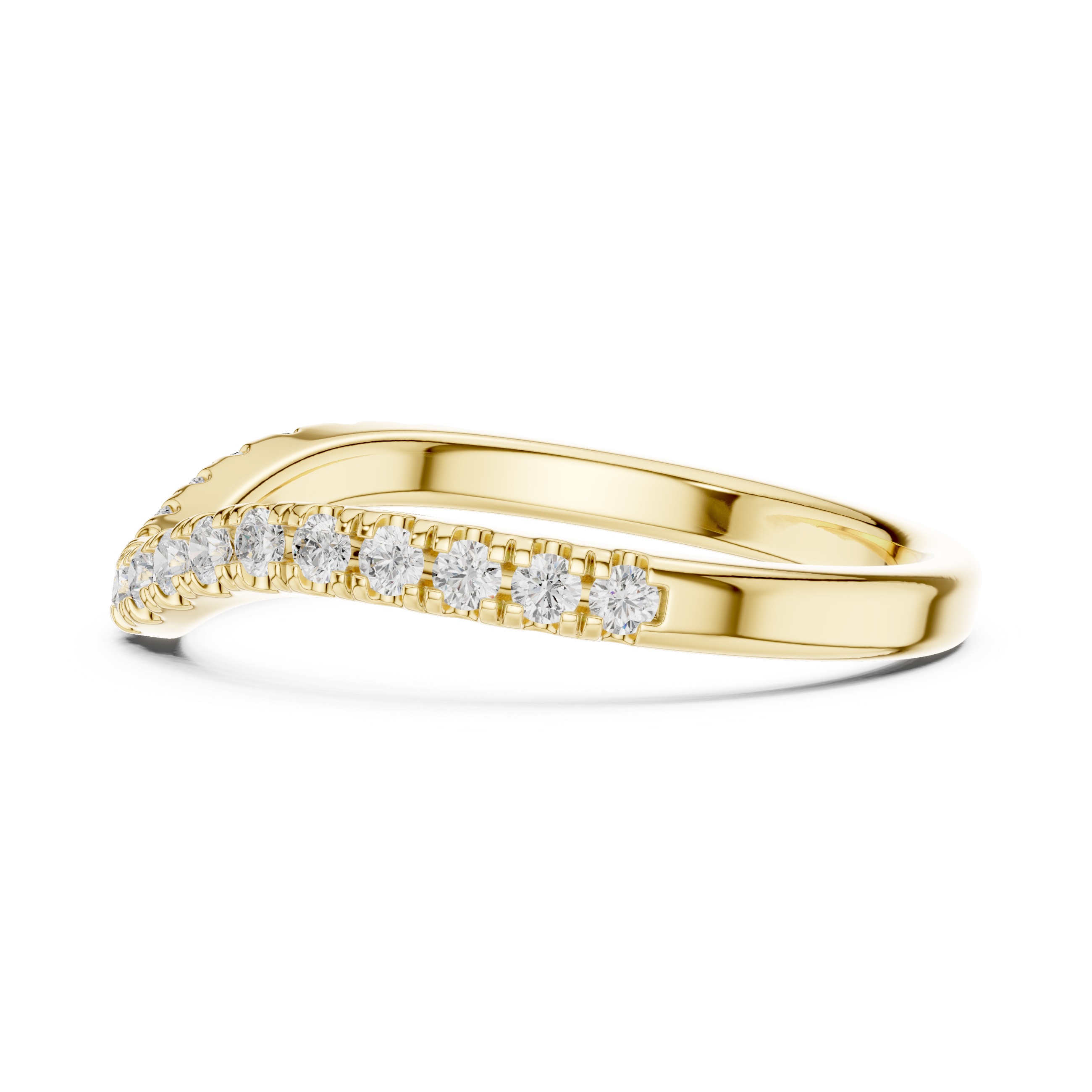 Gold ring with small diamonds on a white background