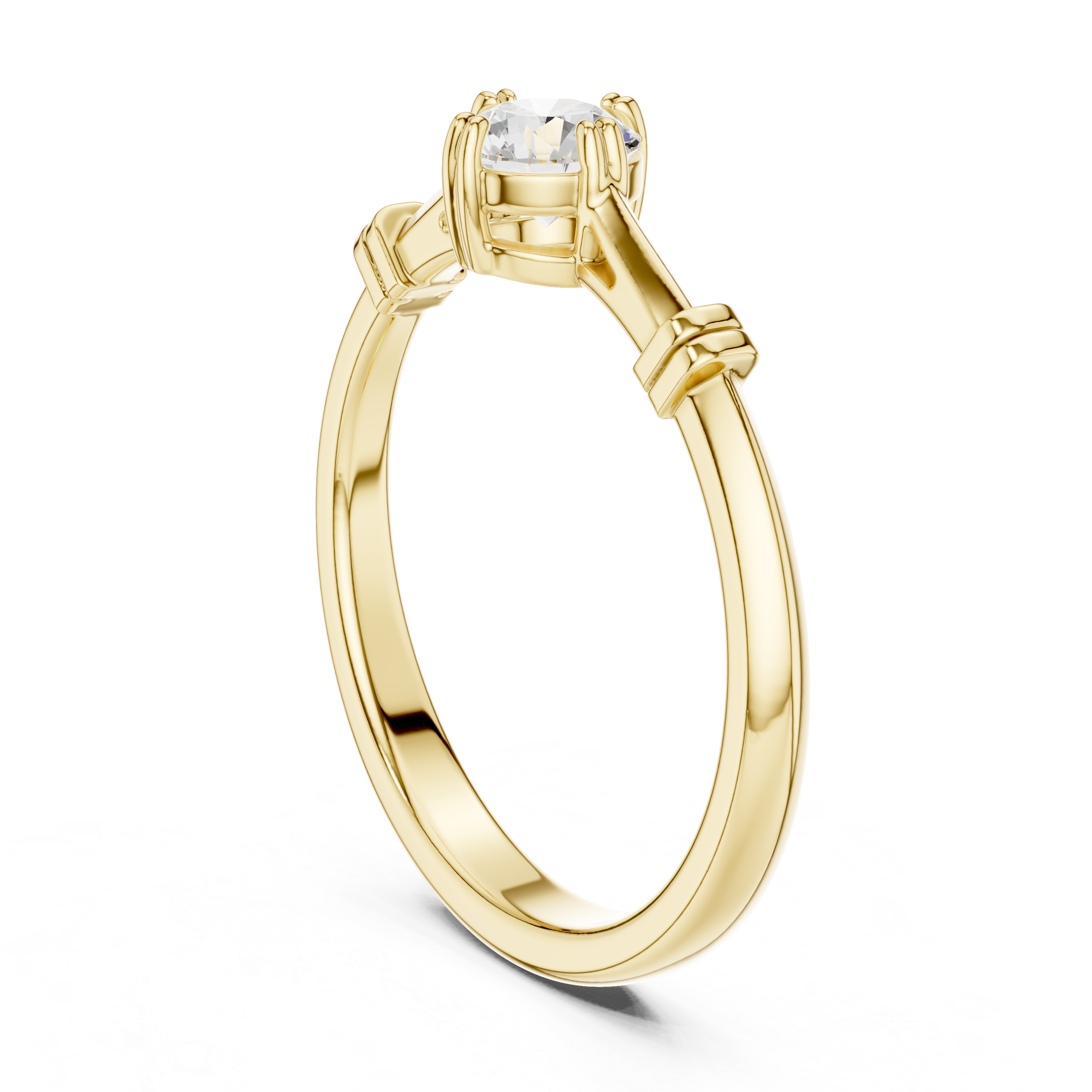 Gold ring with a diamond on a white background