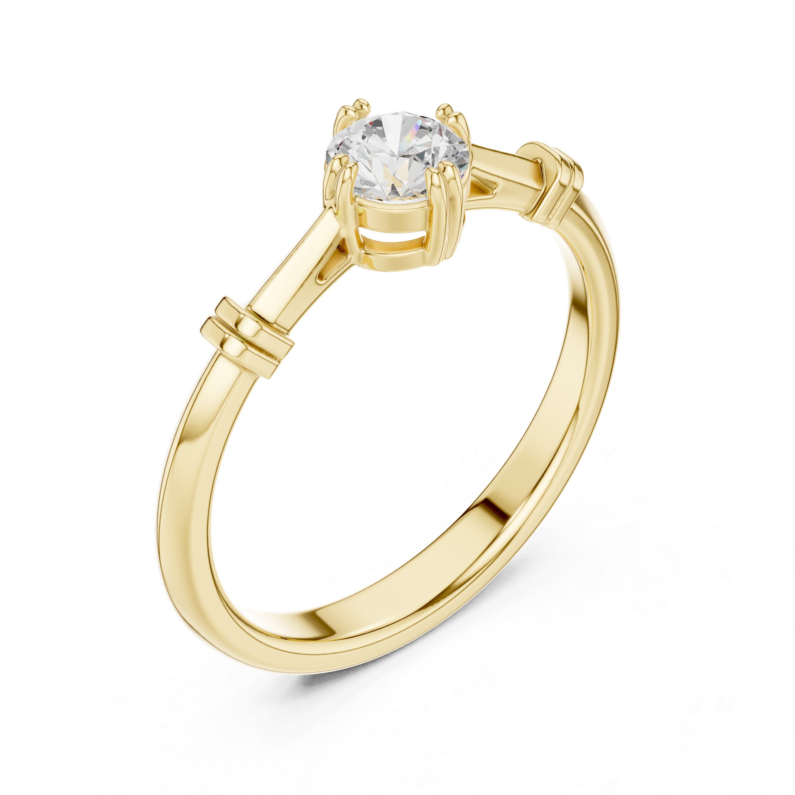 Gold ring with a diamond on a white background