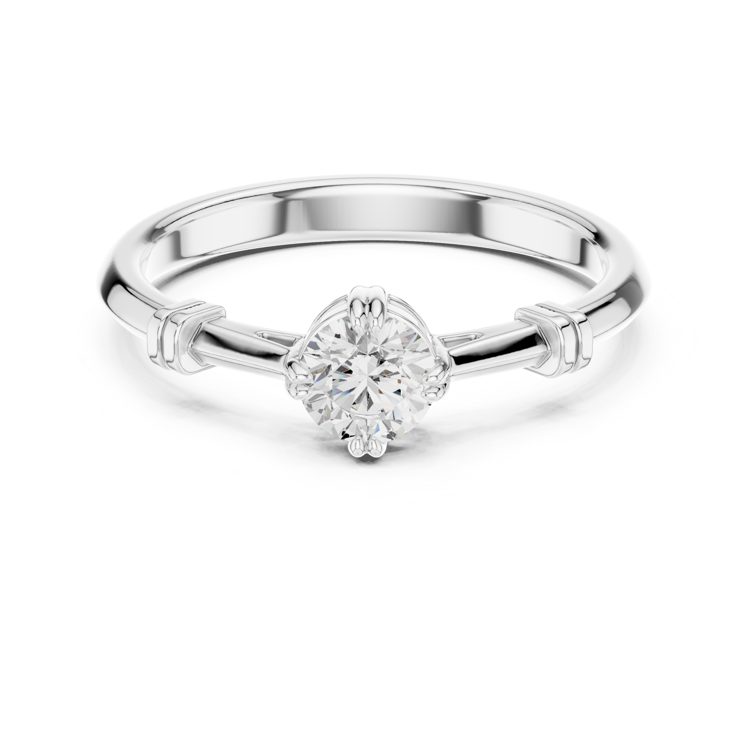 Silver ring with a diamond on a white background