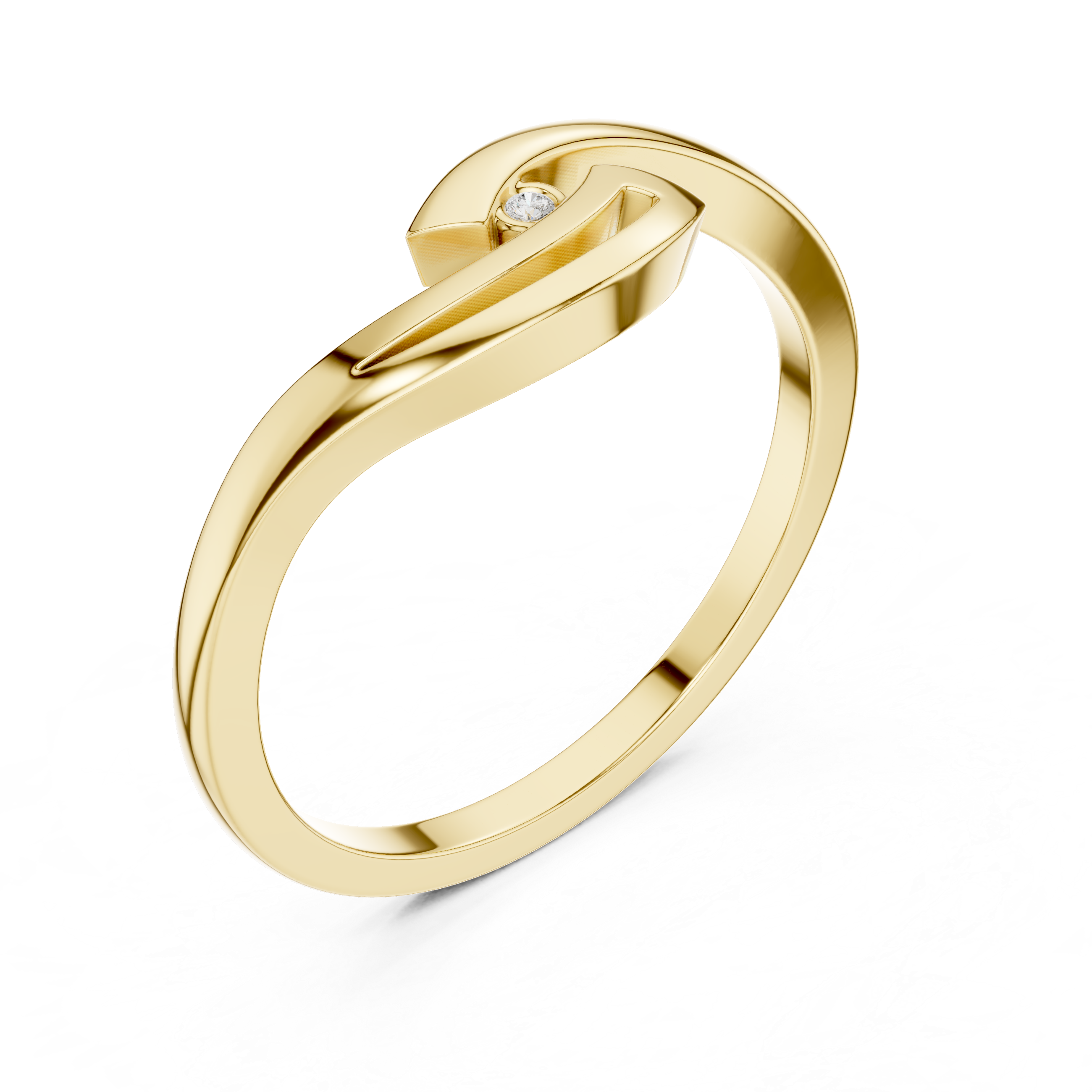 Gold ring with a small diamond on a white background
