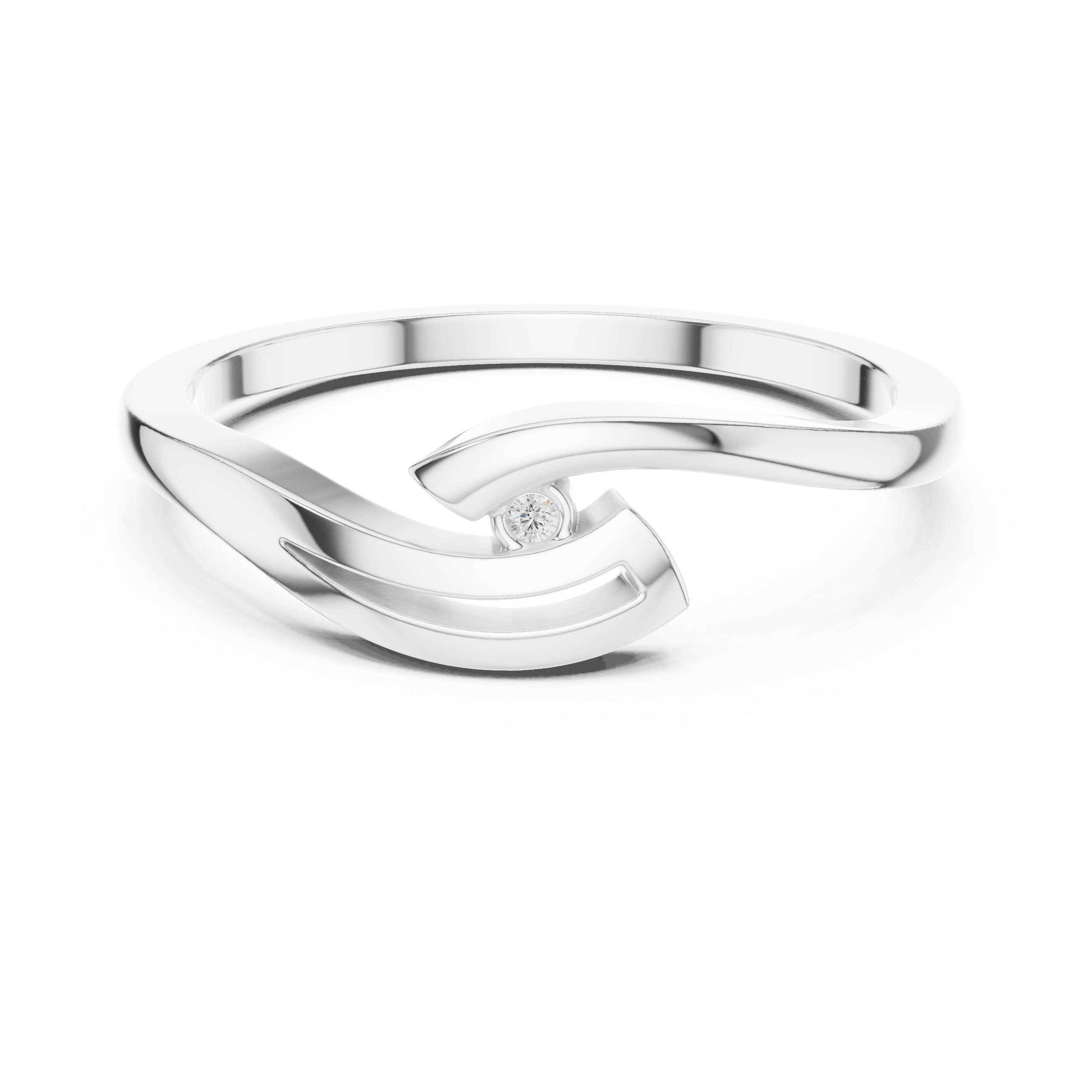 Silver ring with a diamond on a white background