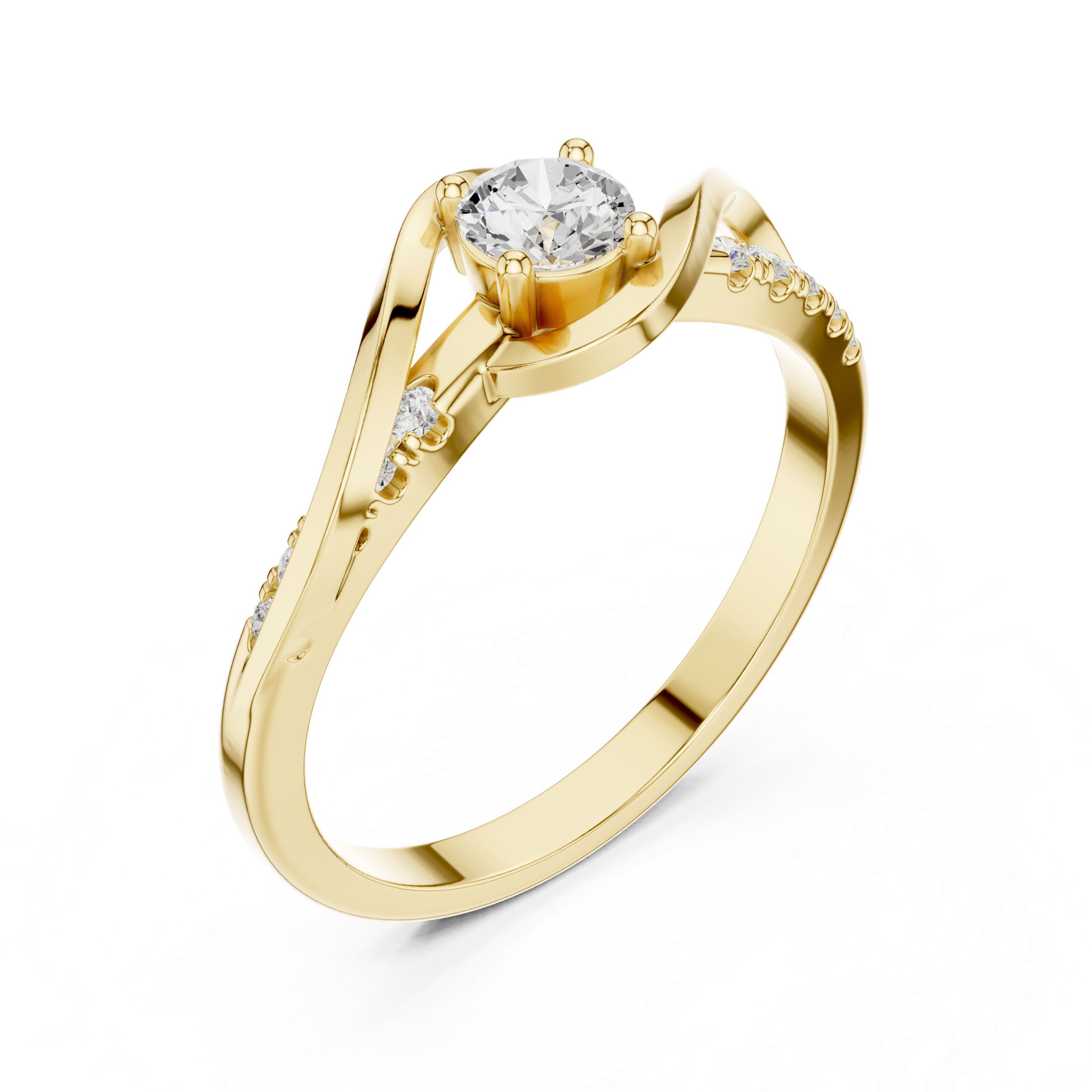Gold ring with a diamond on a white background
