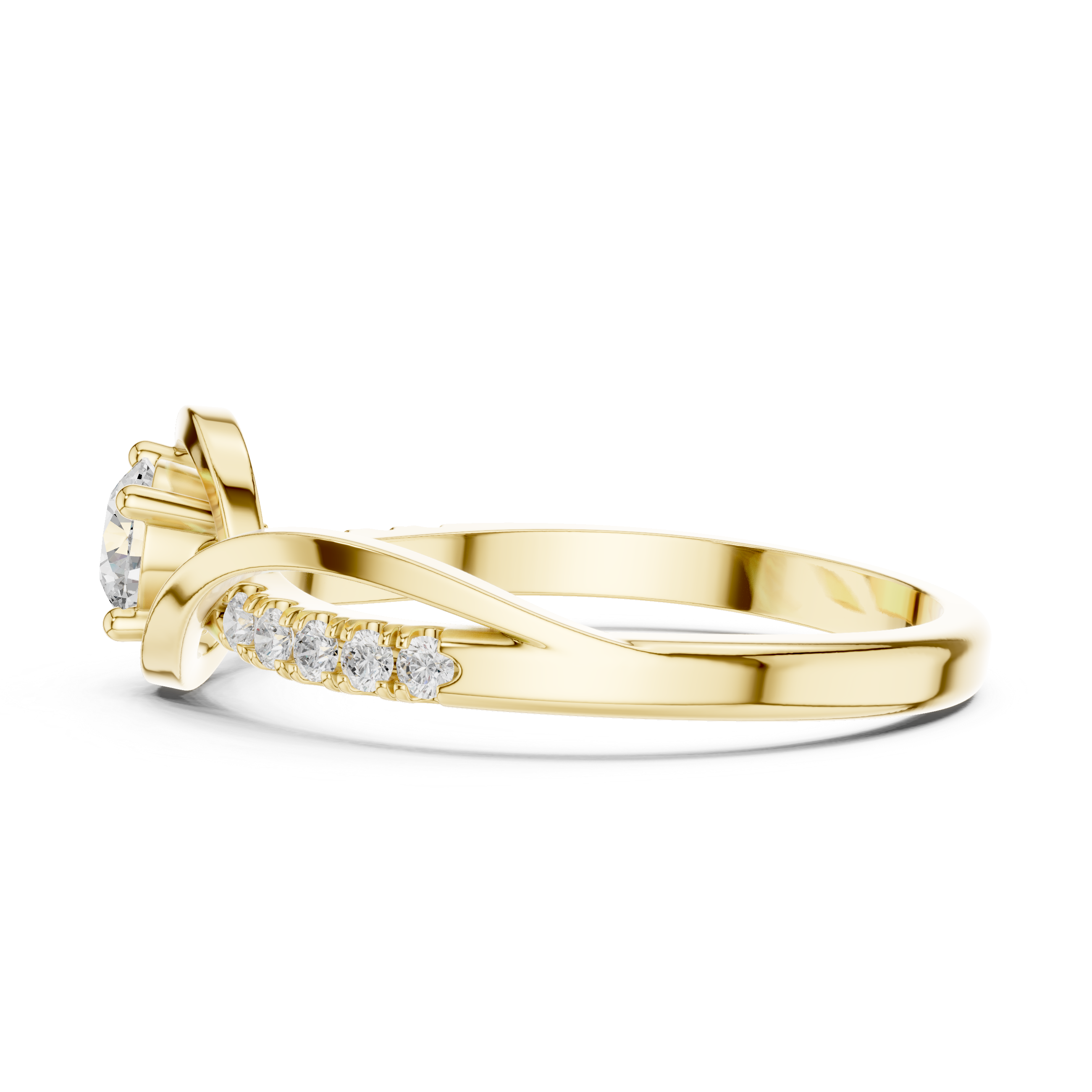 Gold ring with diamonds on a white background