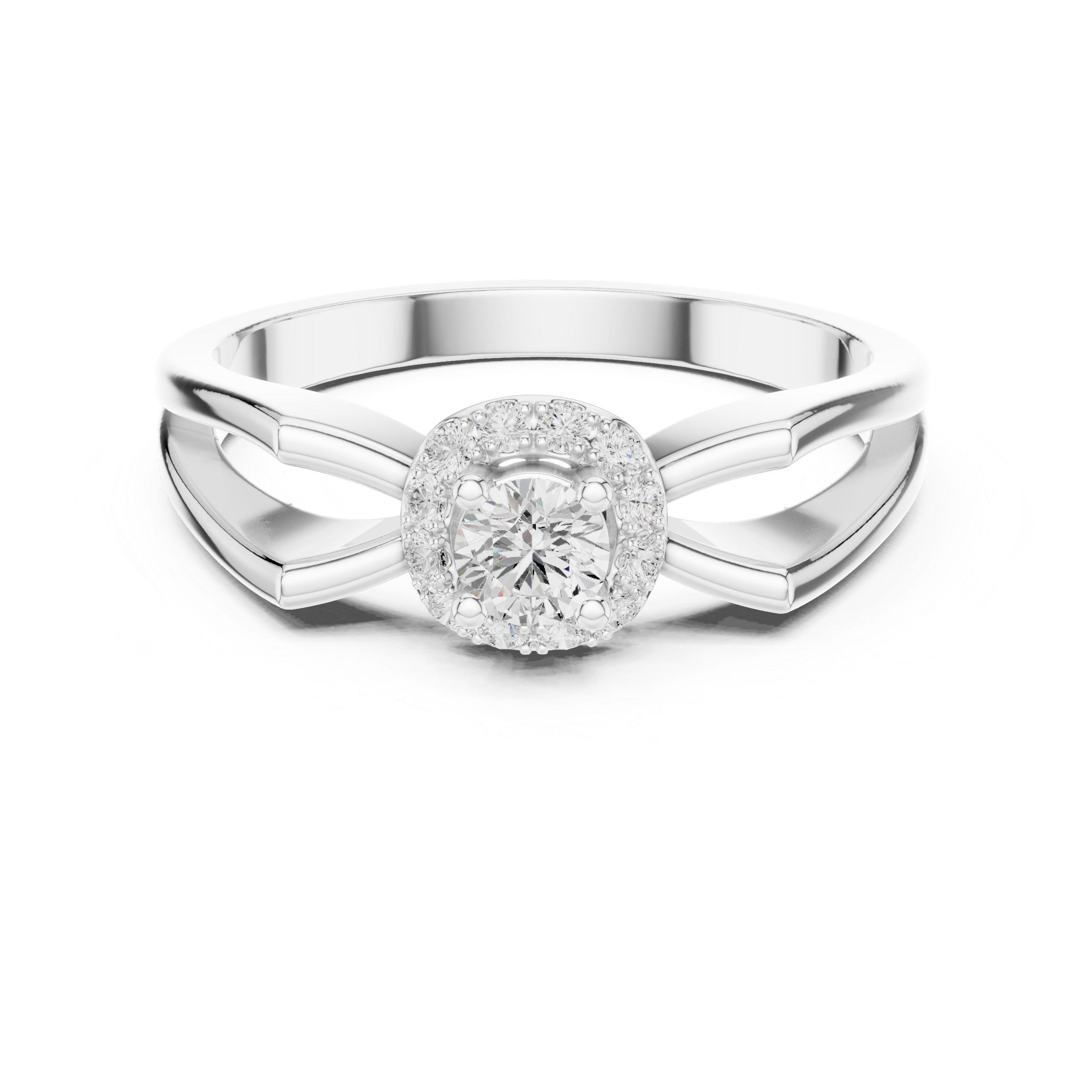 Silver ring with a diamond on a white background