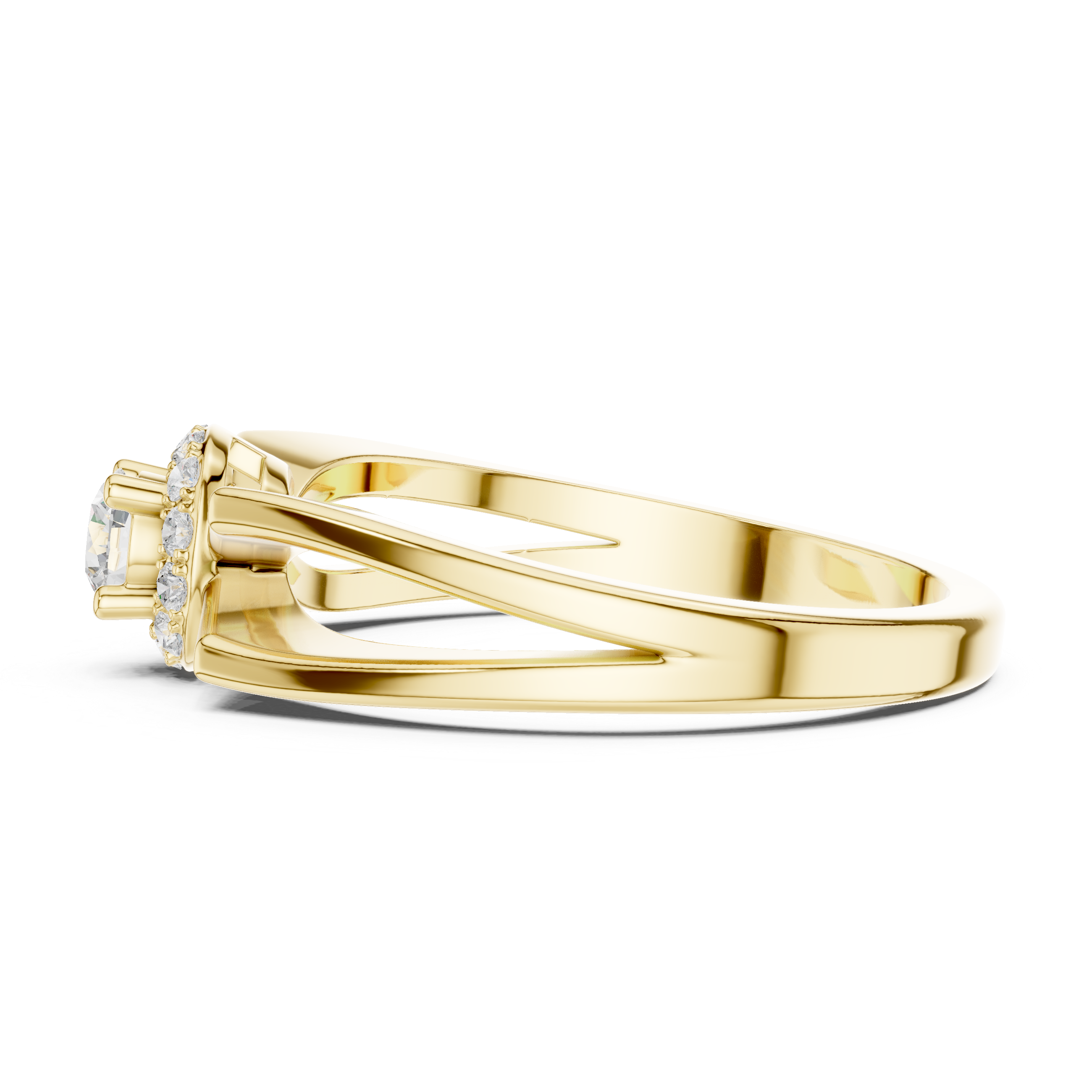Gold ring with a diamond on a white background