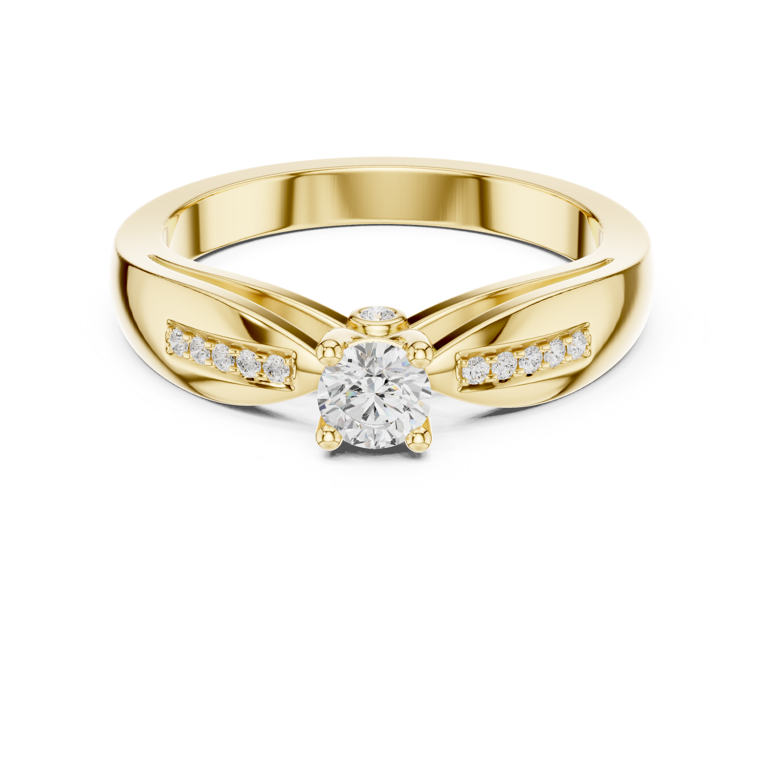 Gold ring with a diamond on a white background