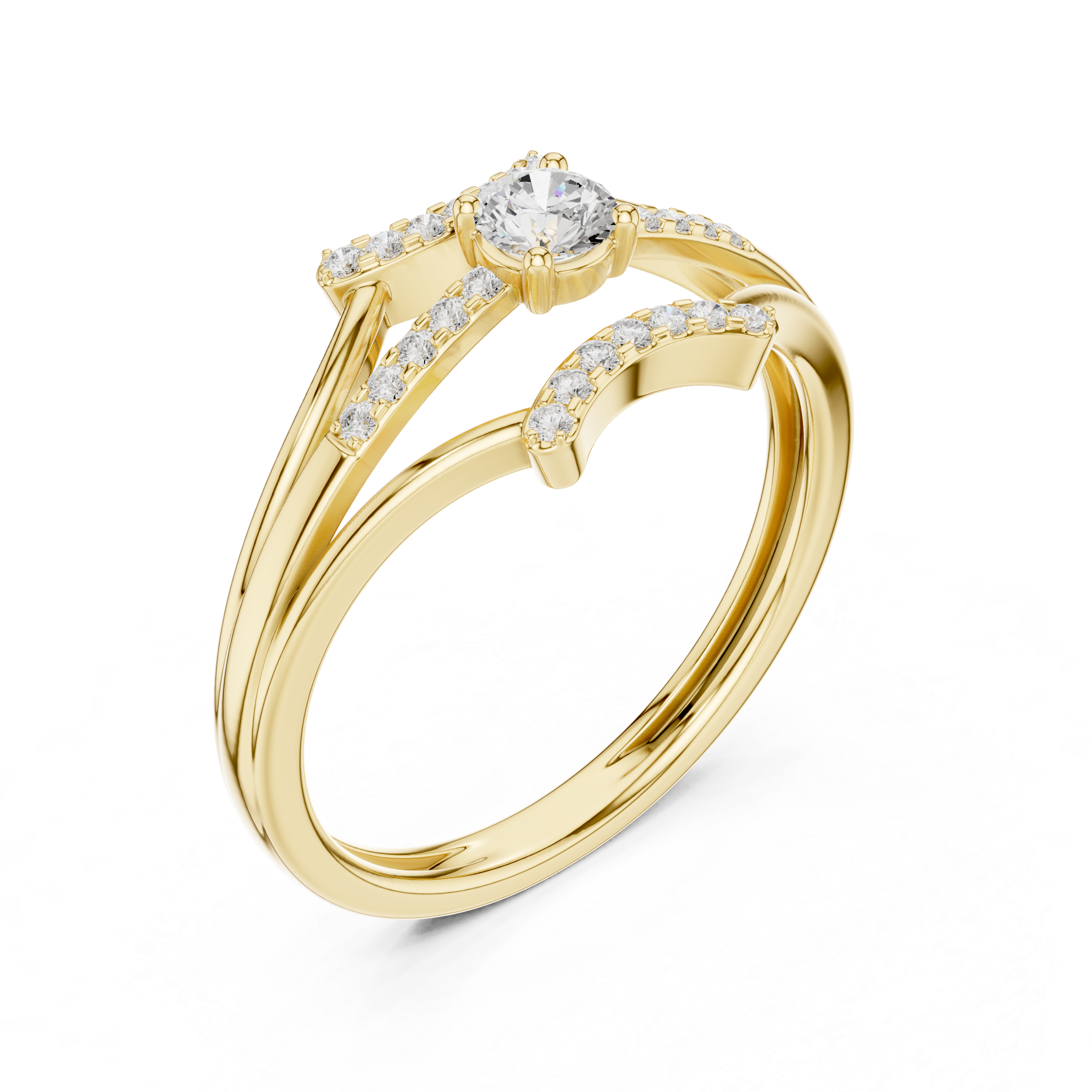 Gold ring with diamonds on a white background