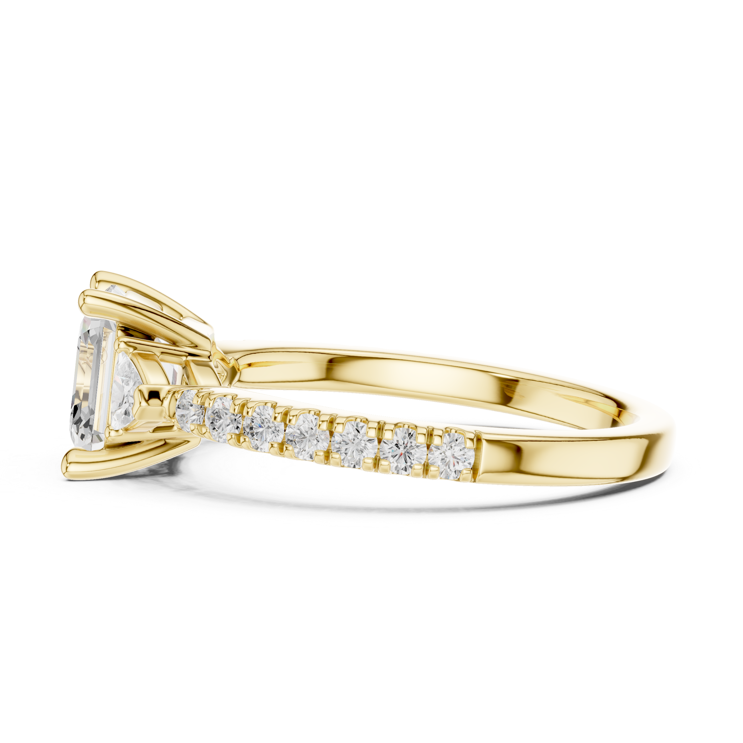 Gold ring with a diamond on a white background