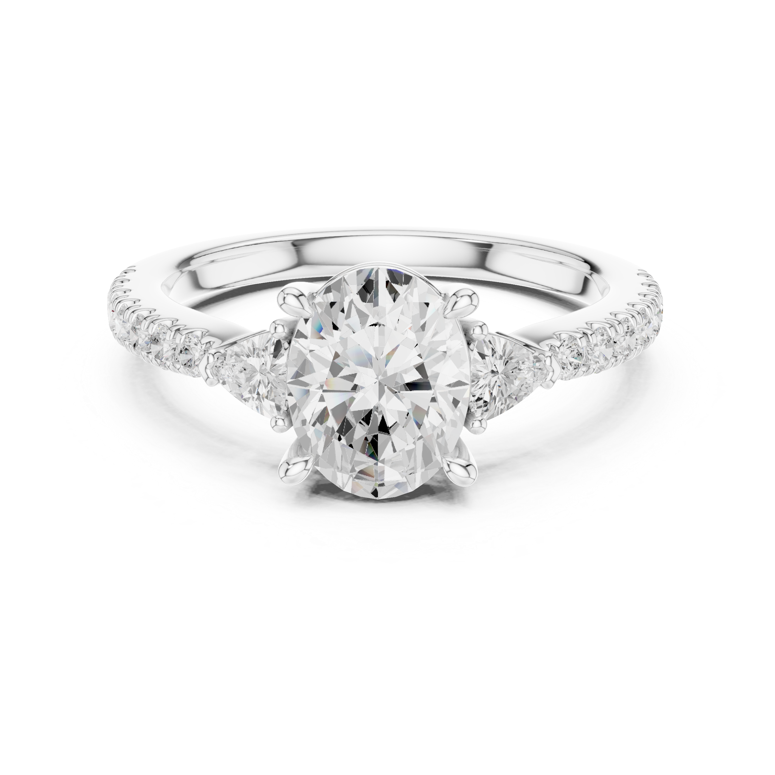 Diamond ring with a white gemstone on a white background
