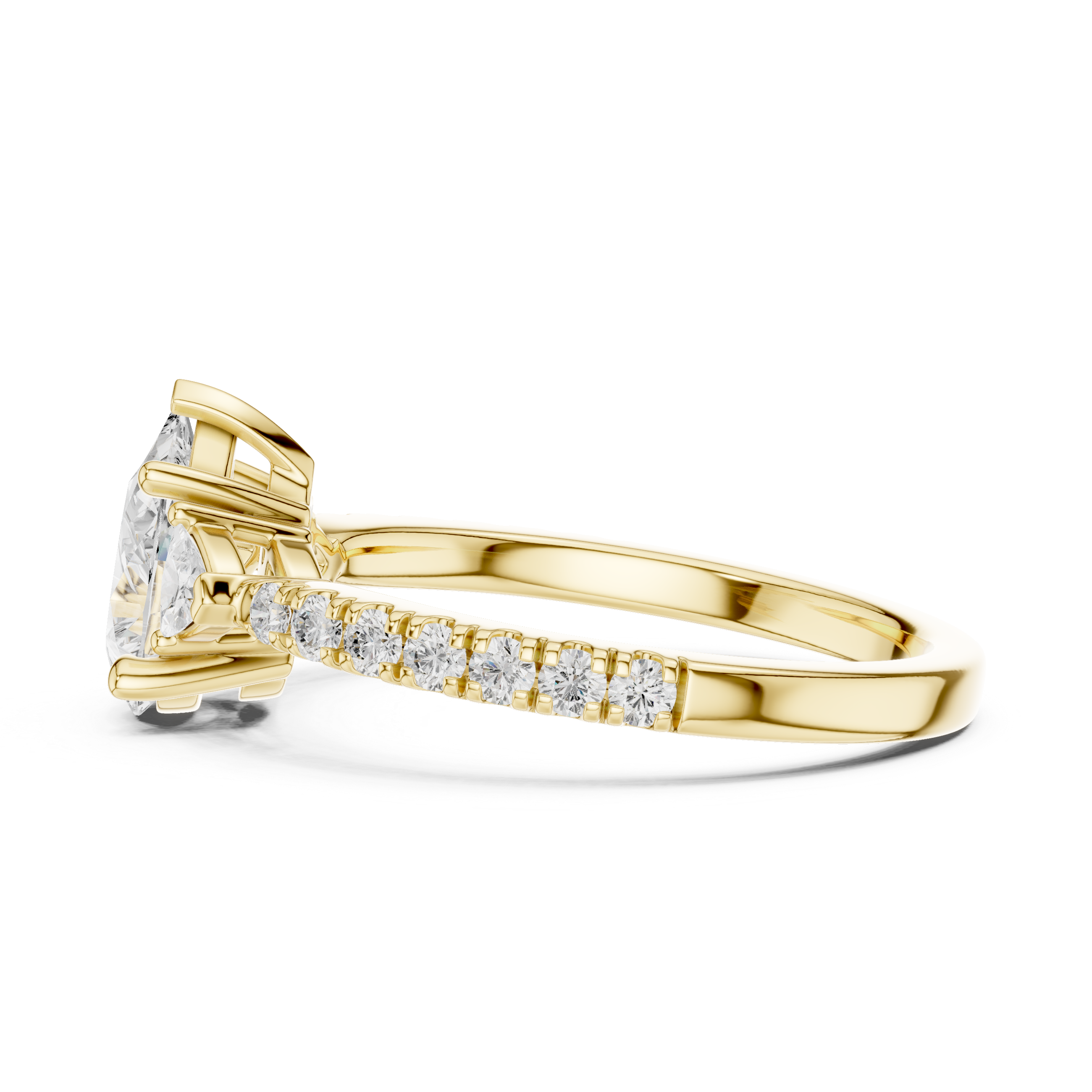 Gold ring with diamond accents on a white background