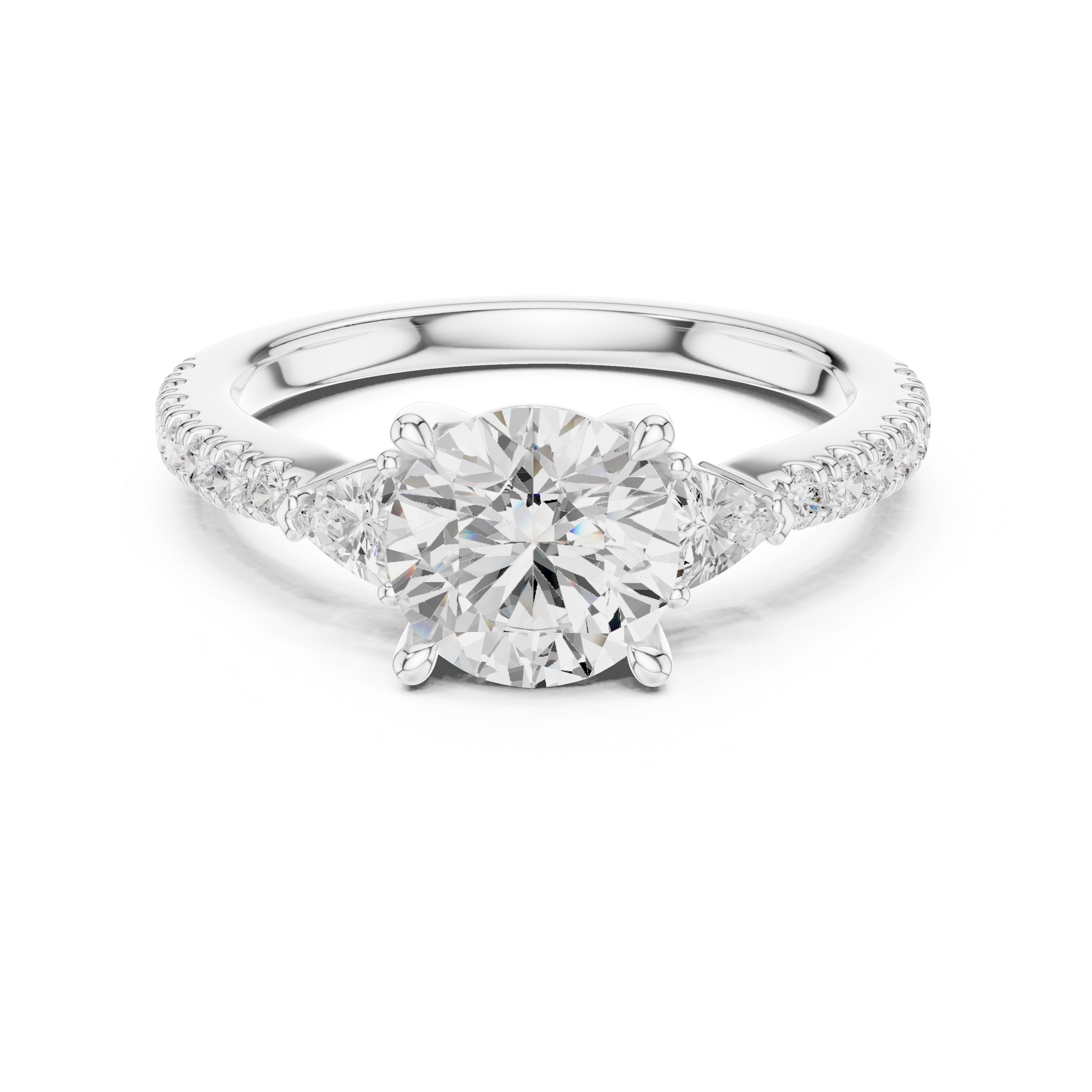 Diamond ring with a white gemstone on a white background