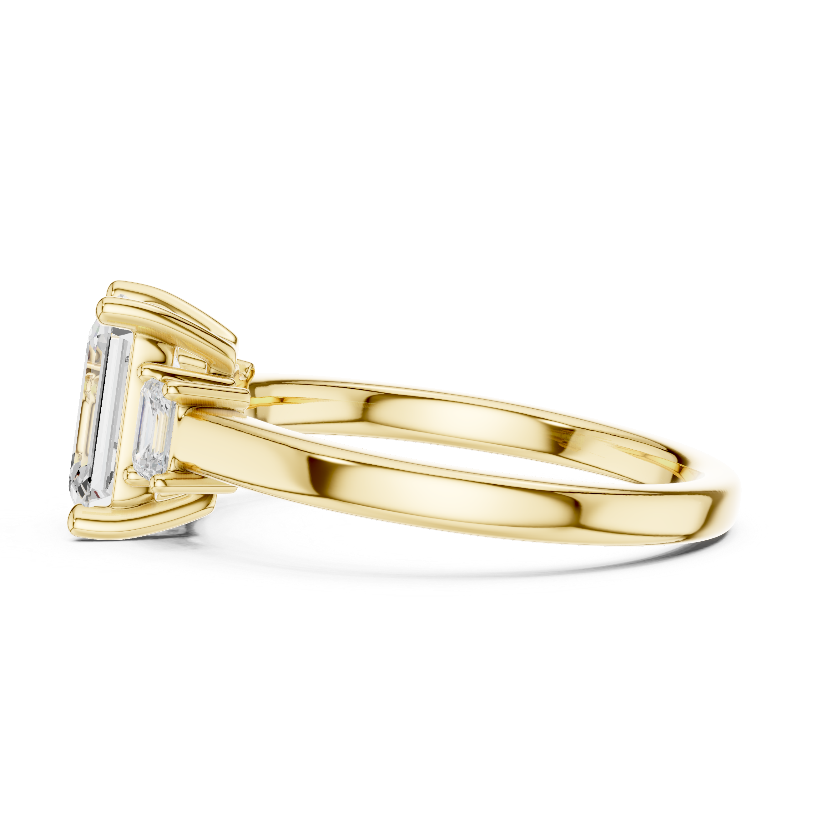 Gold ring with a diamond on a white background