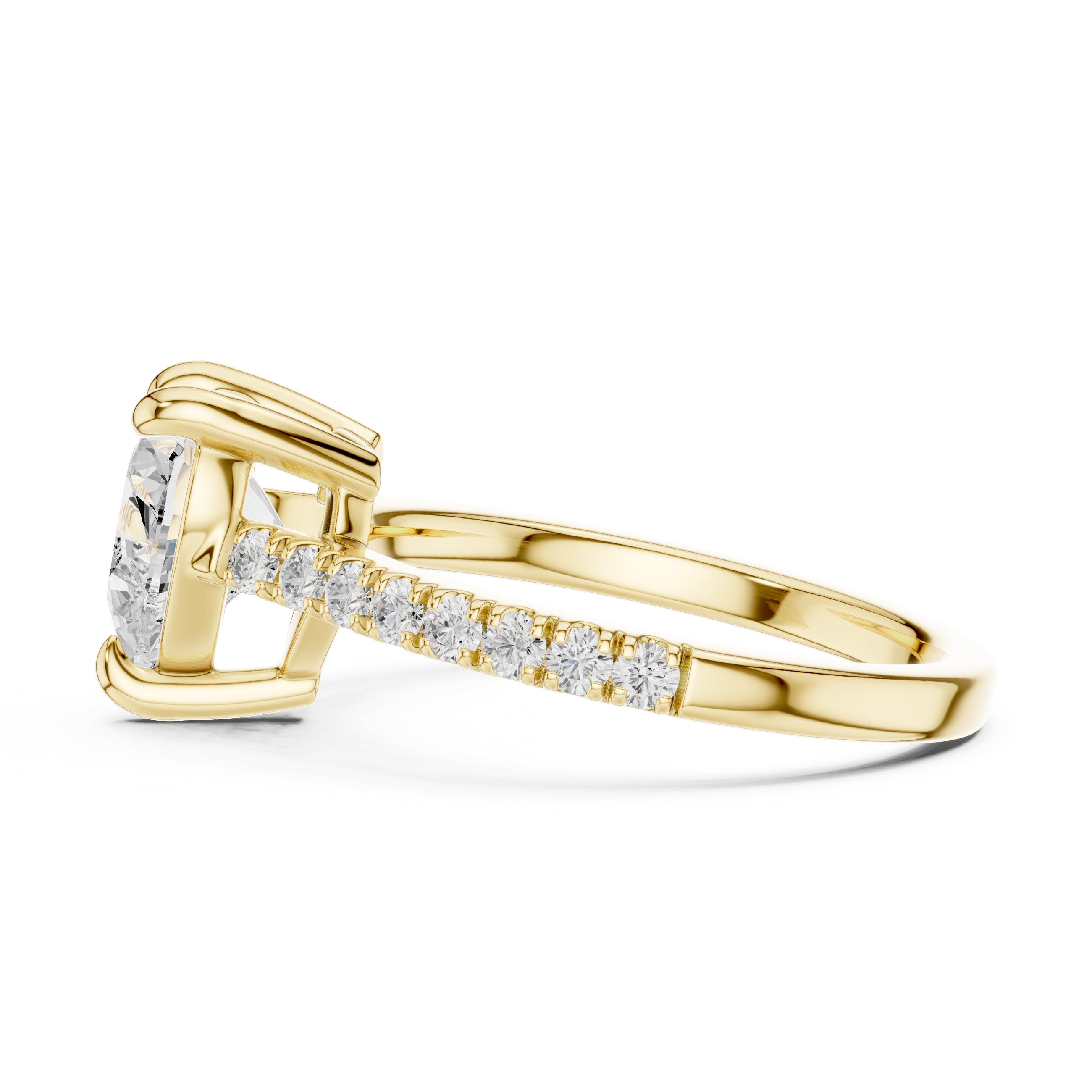 Gold ring with diamond accents on a white background