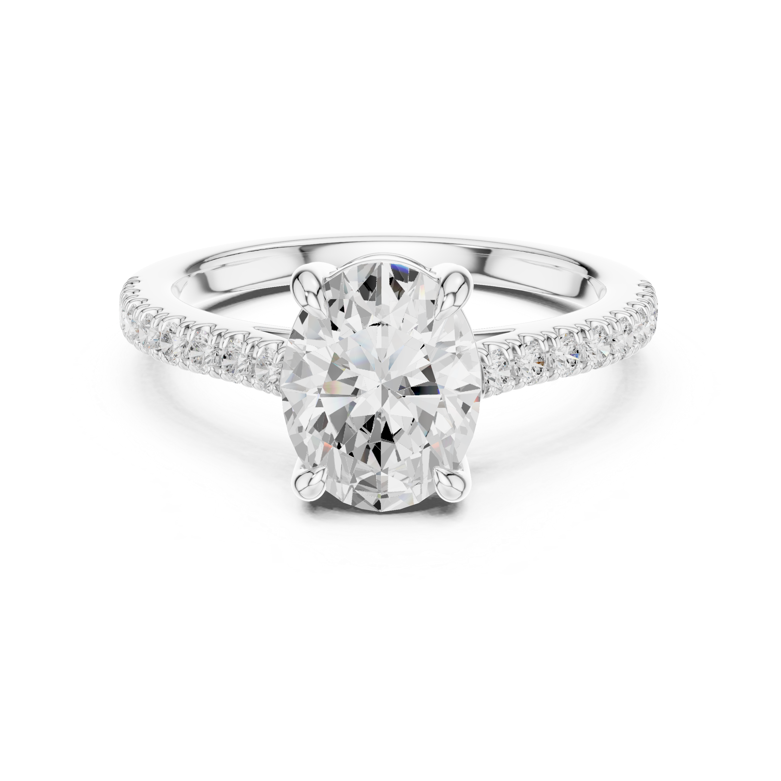 Diamond ring with a white gemstone on a white background