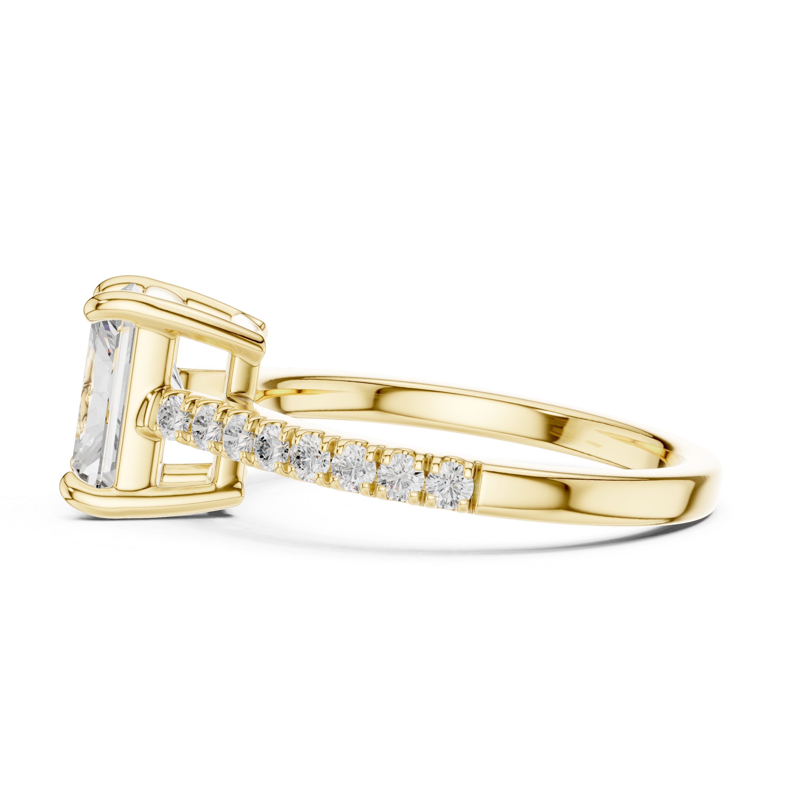 Gold ring with a diamond accent on a white background