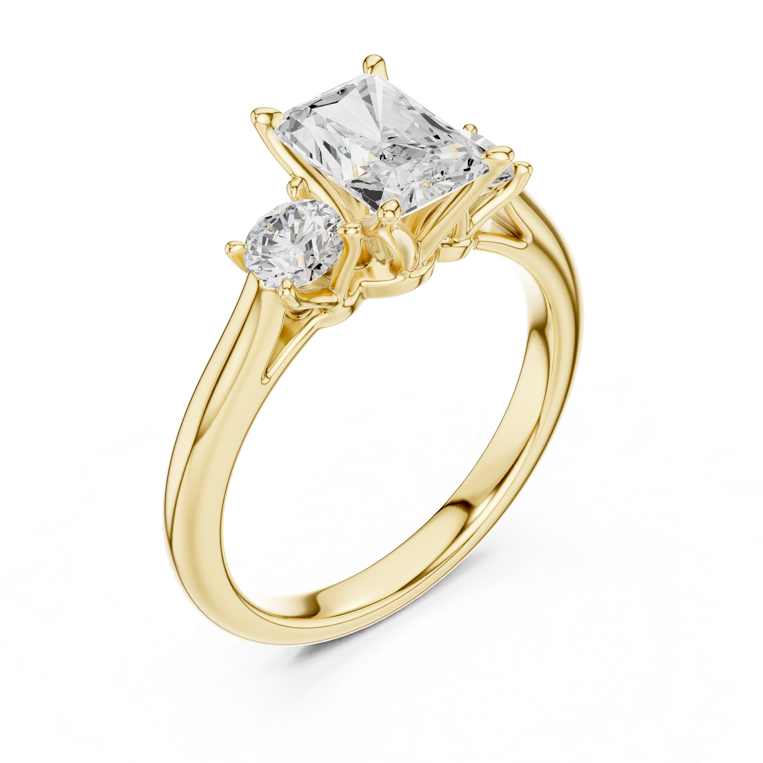 Gold ring with two diamonds on a white background