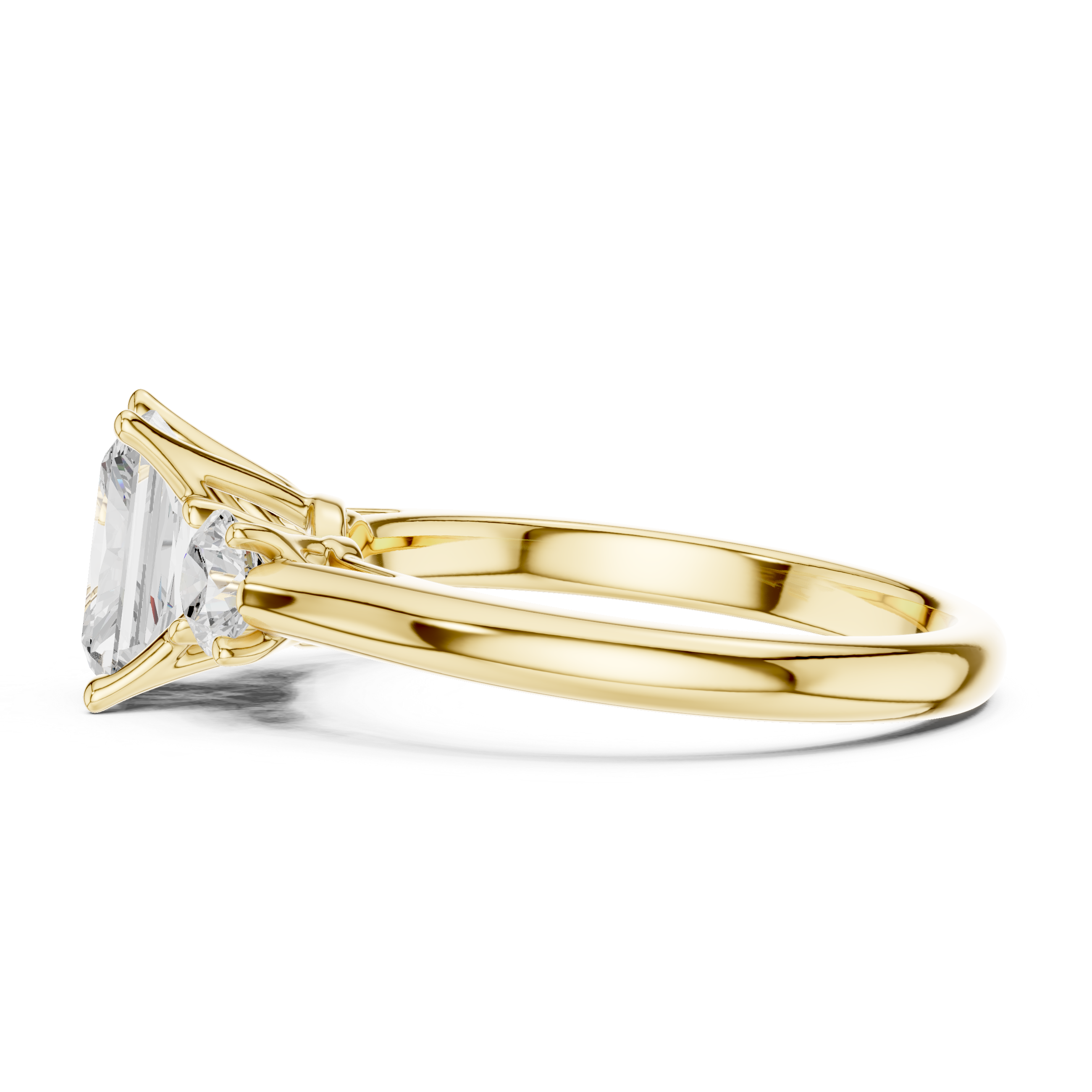 Gold ring with a diamond on a white background