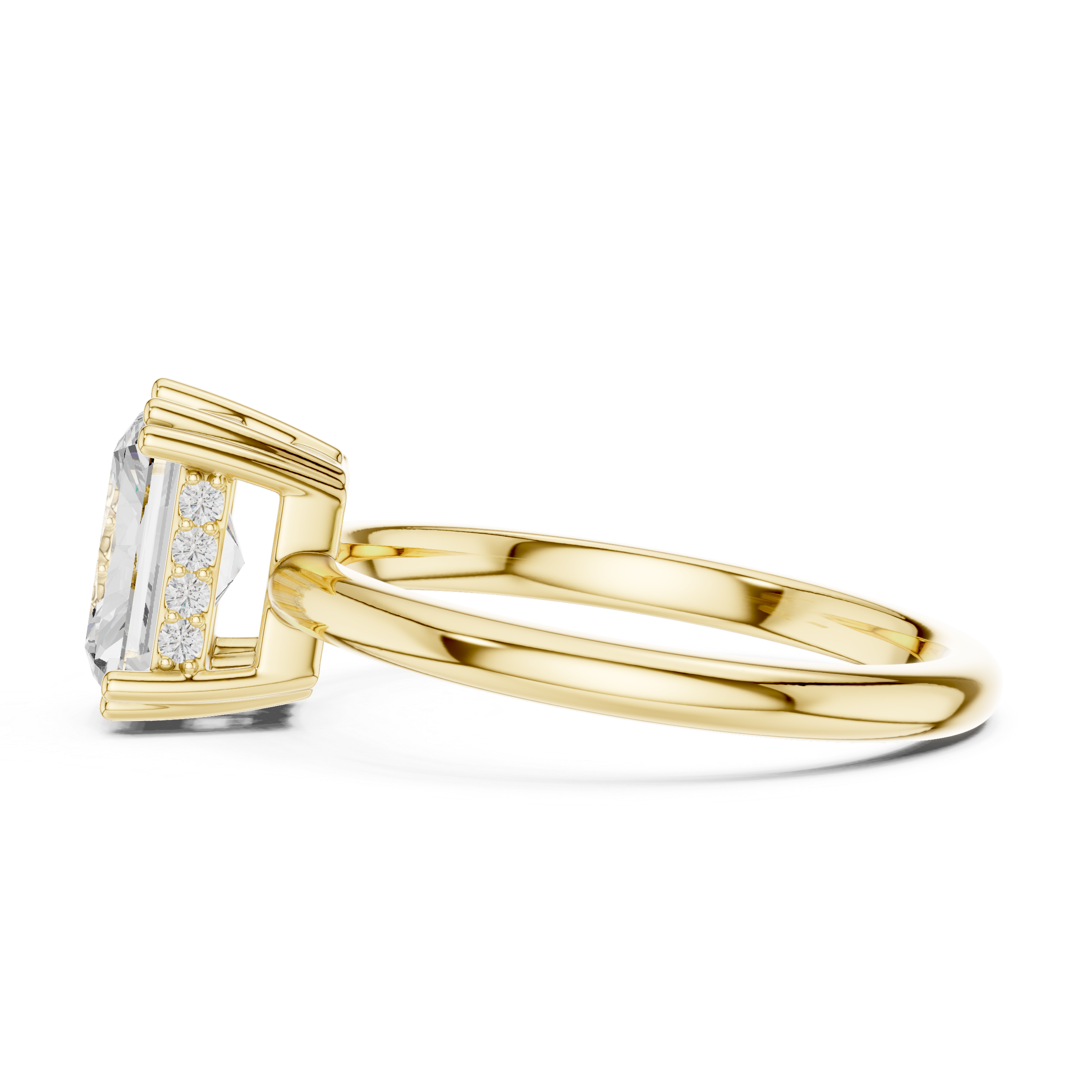 Gold ring with a diamond on a white background