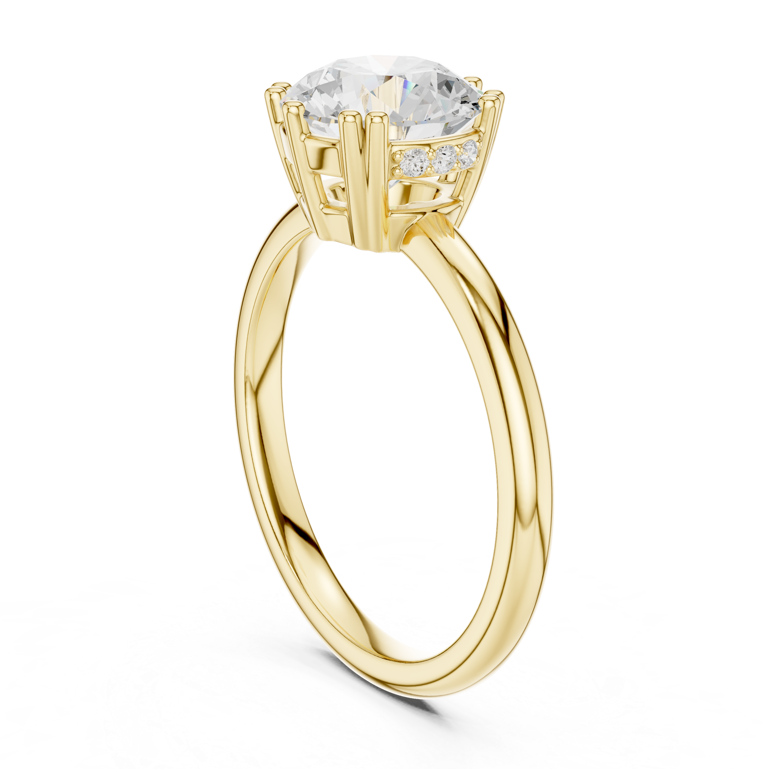 Gold ring with a diamond on a white background