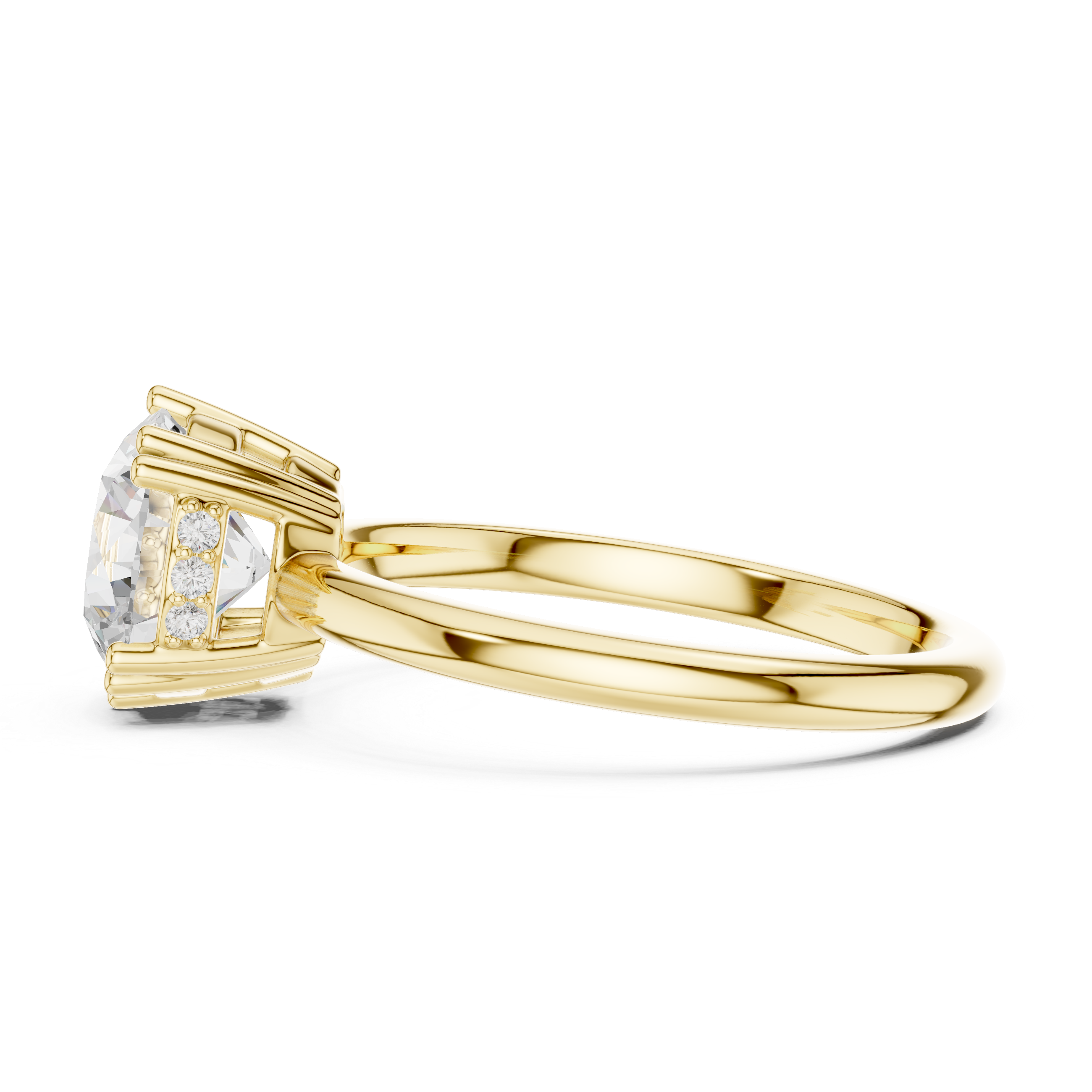 Gold ring with a diamond on a white background