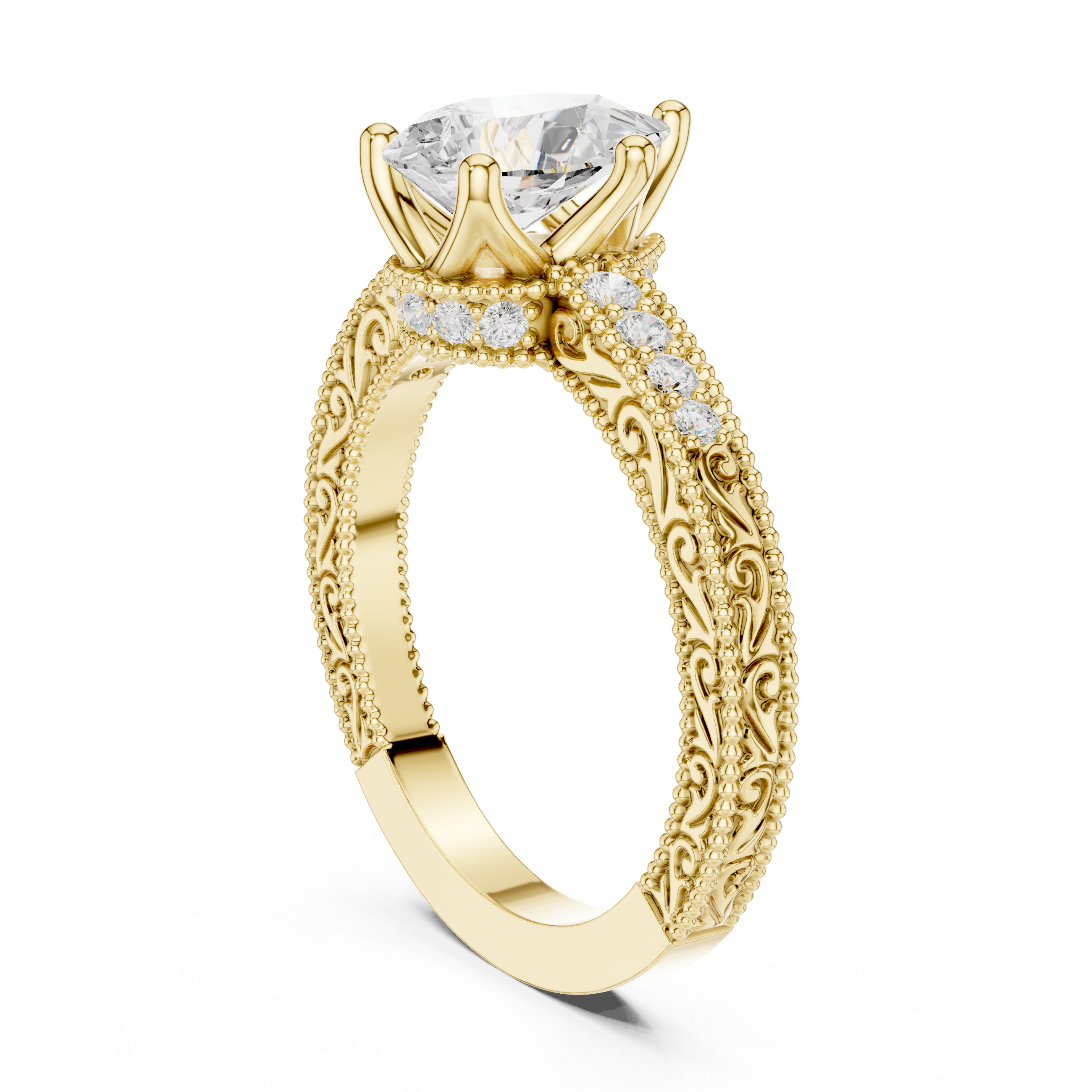 Gold ring with diamond on a white background