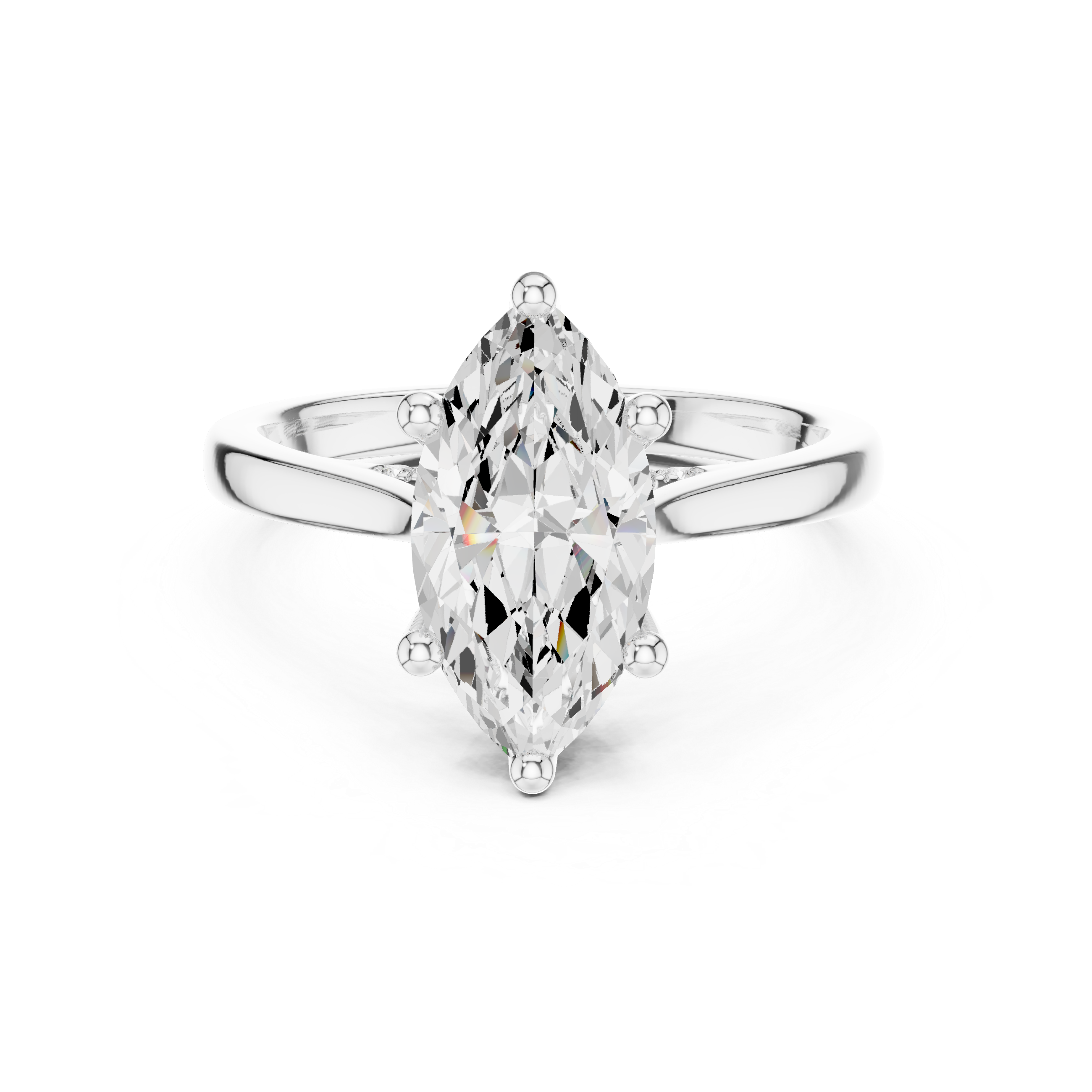 Diamond ring with a pear-shaped center stone on a white background