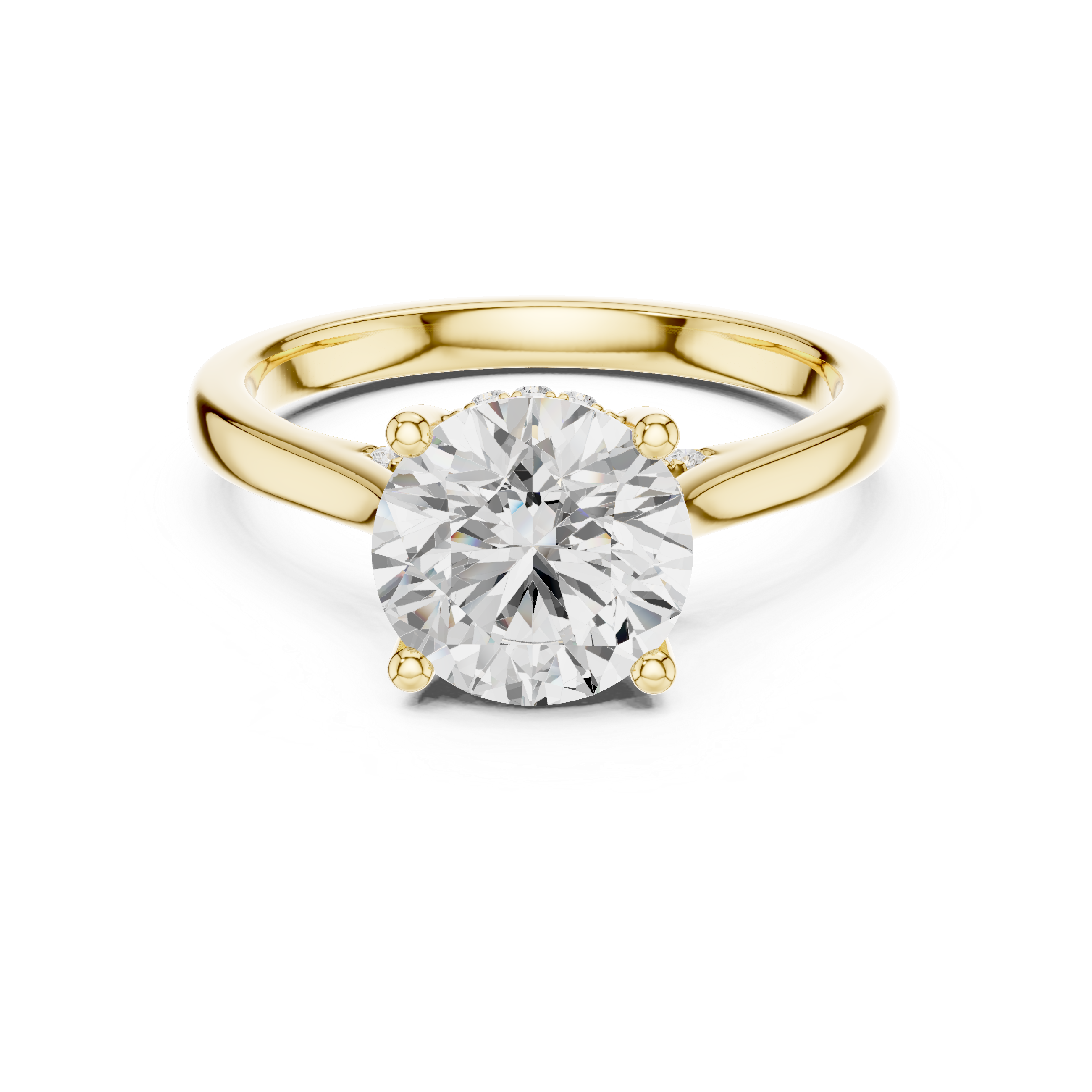 Gold ring with a large diamond on a white background
