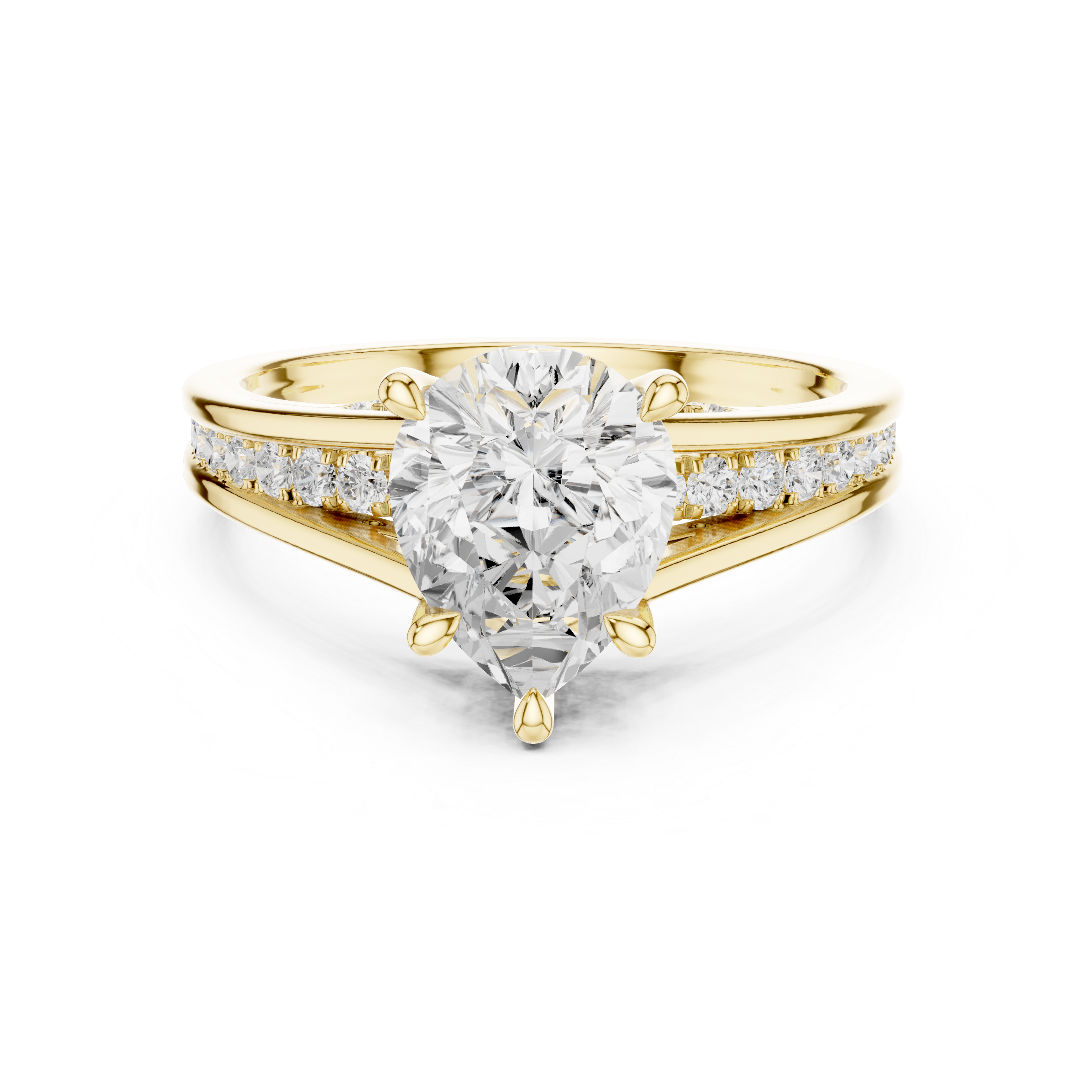 Gold ring with a heart-shaped diamond on a white background