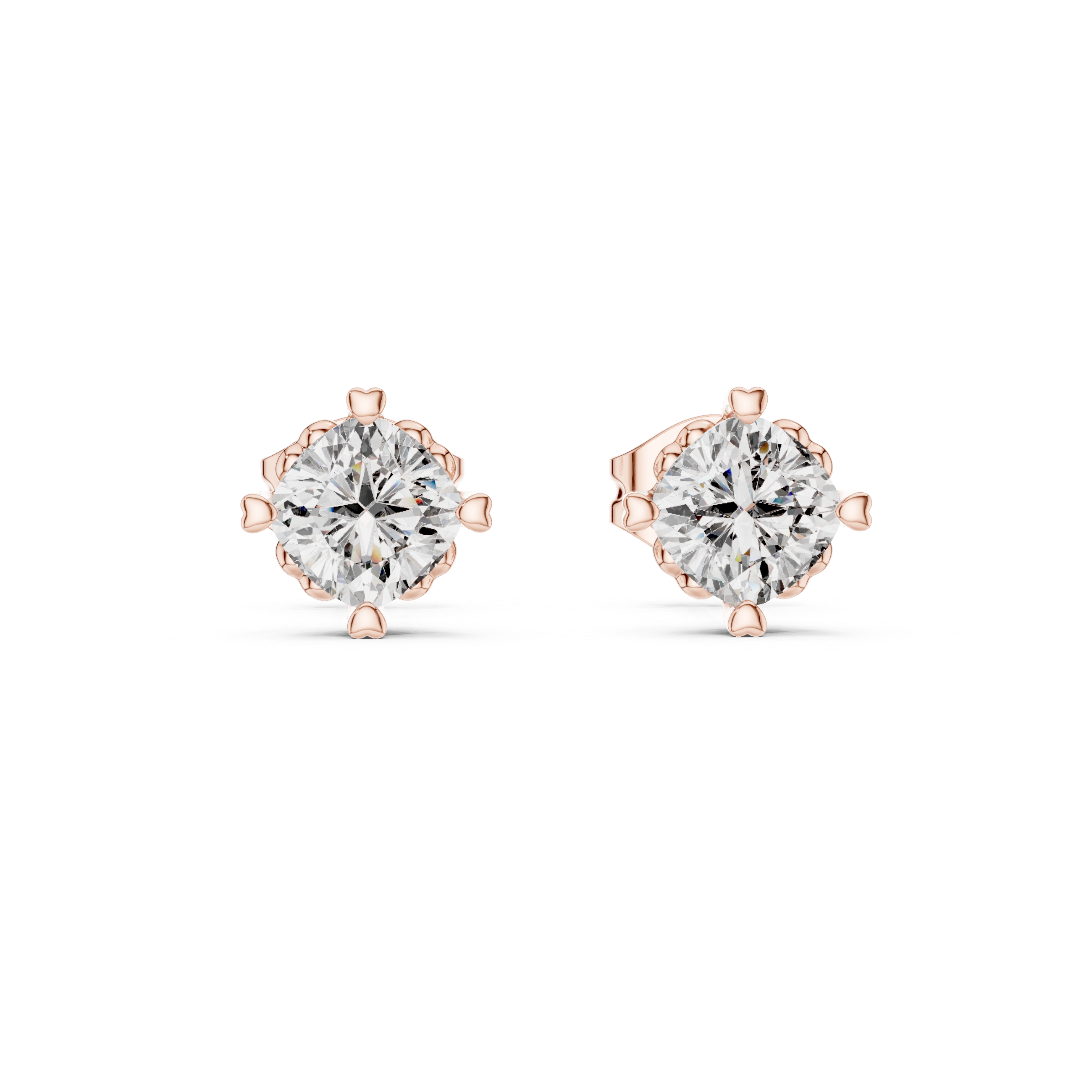 The Megève Earrings - Cushion Cut Solitaire Studs in Tulip Setting