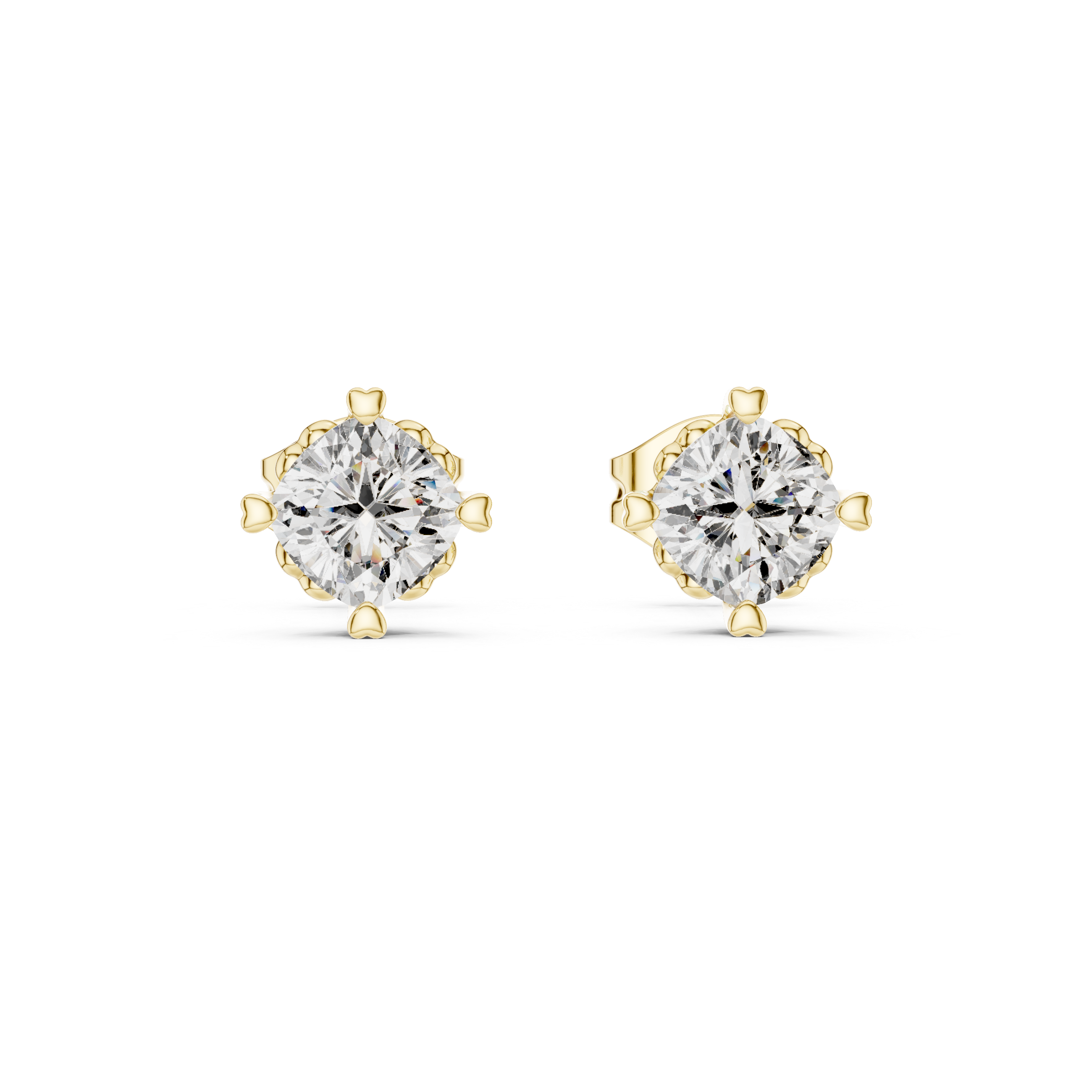 The Megève Earrings - Cushion Cut Solitaire Studs in Tulip Setting
