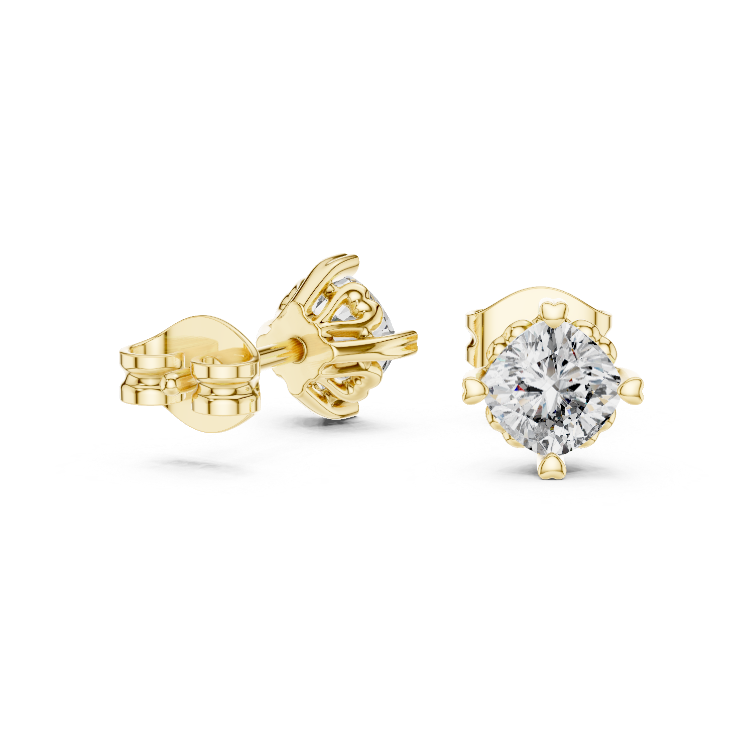 The Megève Earrings - Cushion Cut Solitaire Studs in Tulip Setting