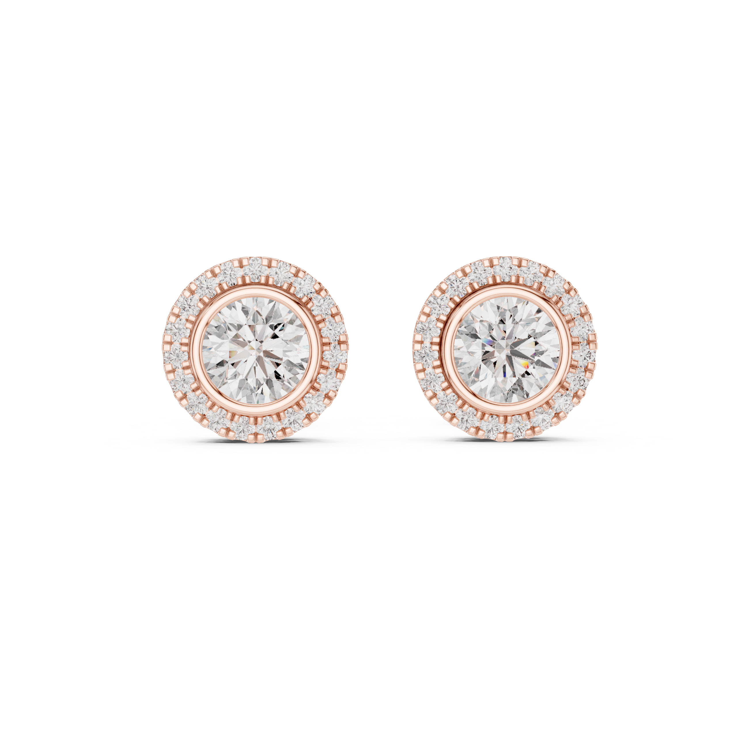The Grasse Earrings - Bezel Set Round Halo Studs