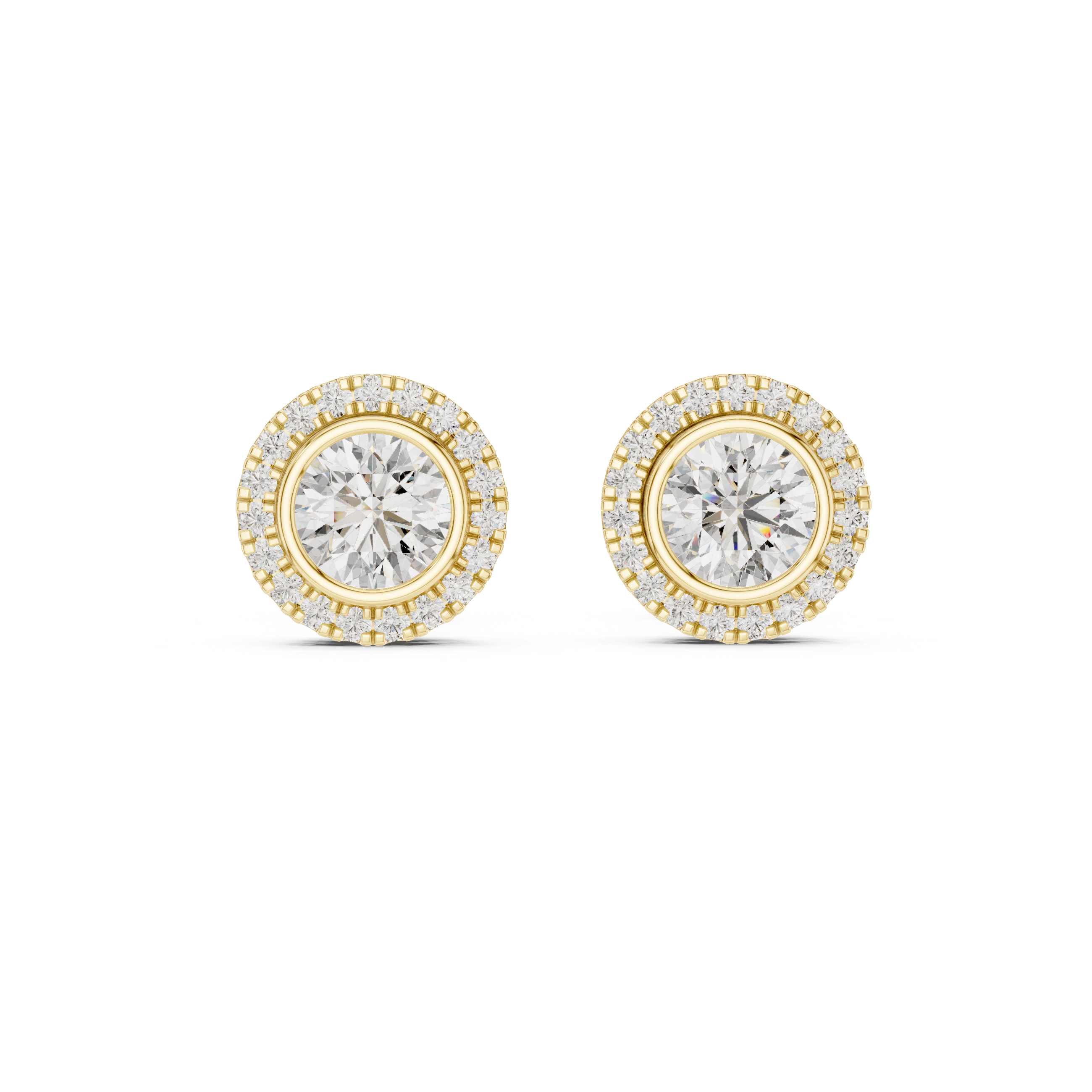 The Grasse Earrings - Bezel Set Round Halo Studs