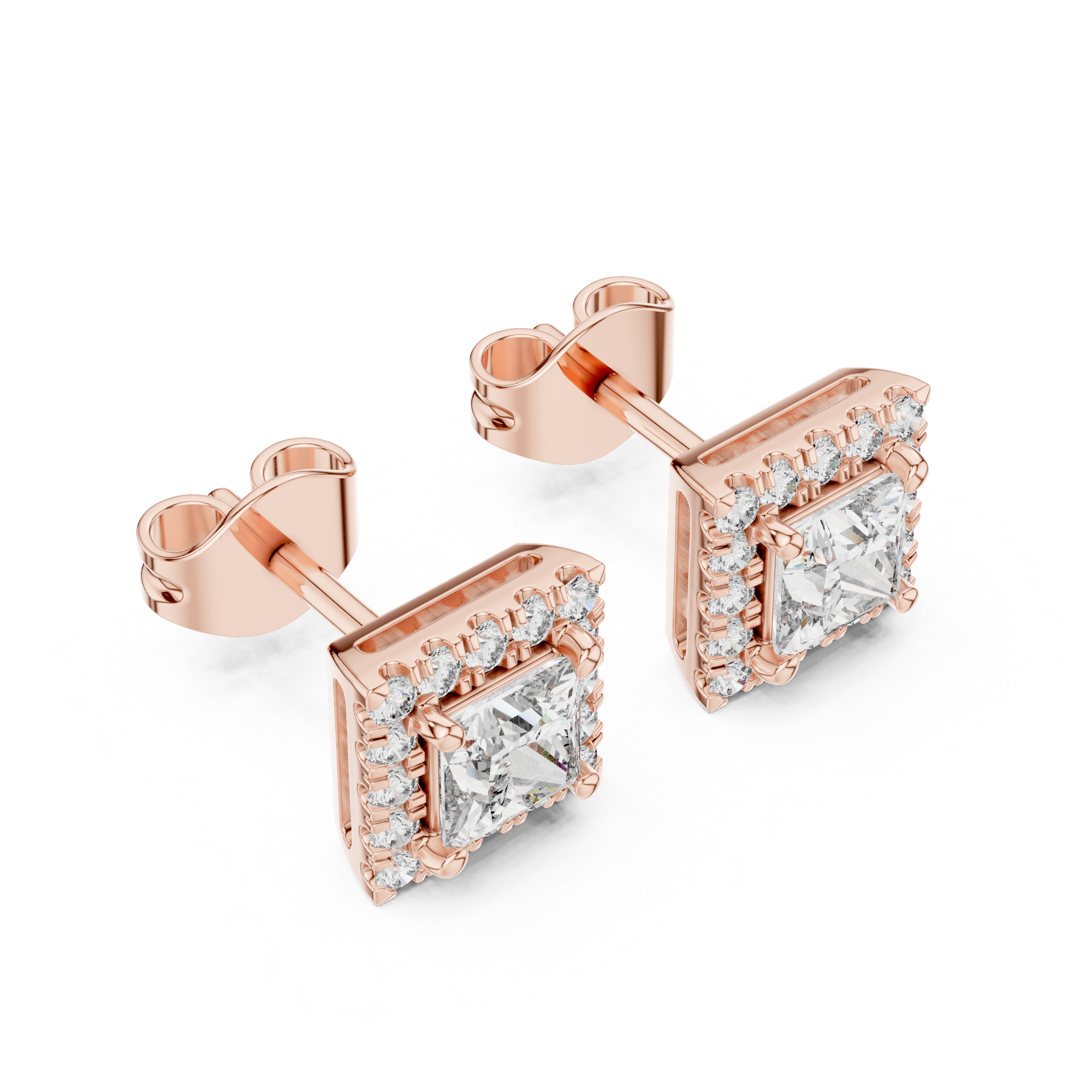 The Lourmarin Earrings - Princess Cut Halo Diamond Studs