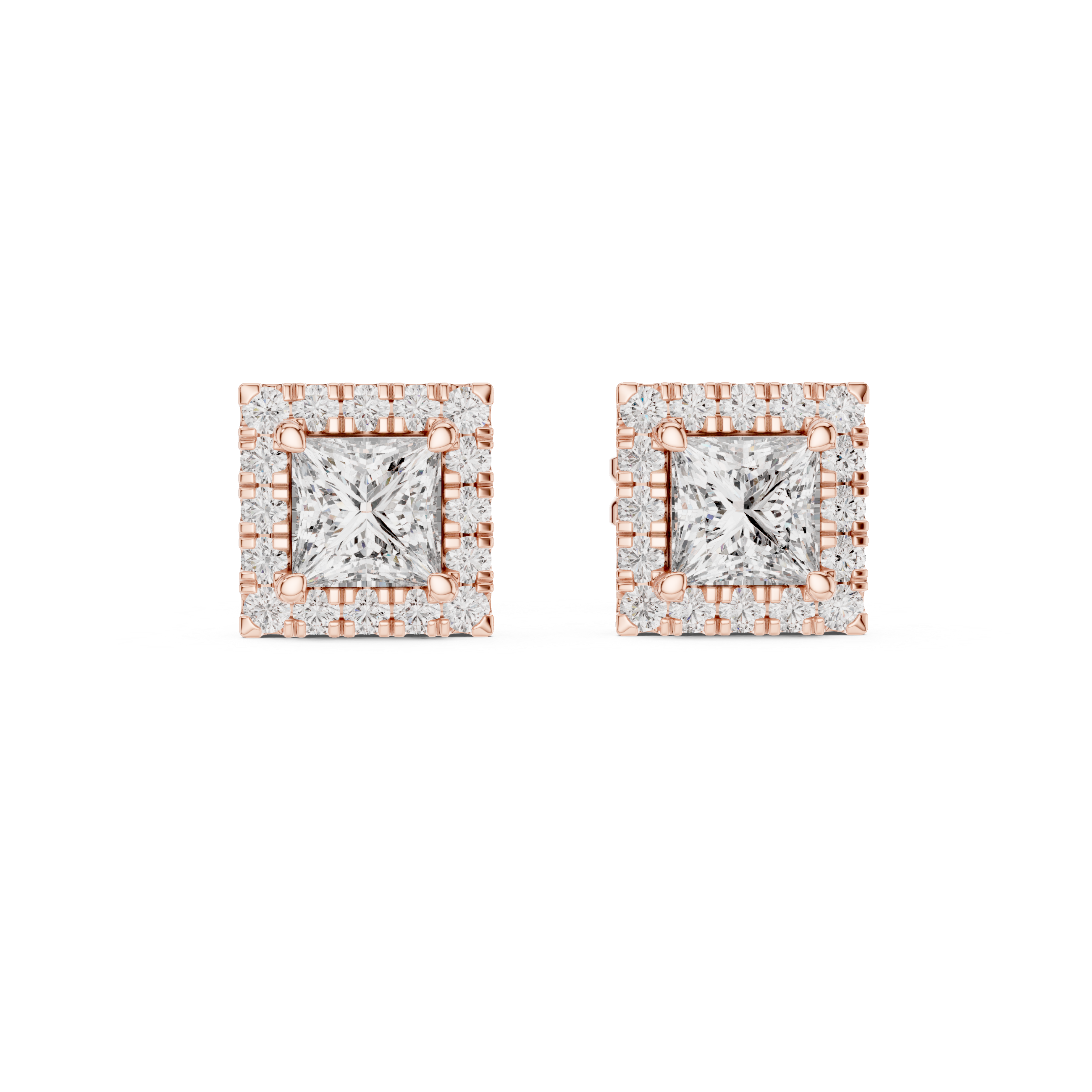 The Lourmarin Earrings - Princess Cut Halo Diamond Studs