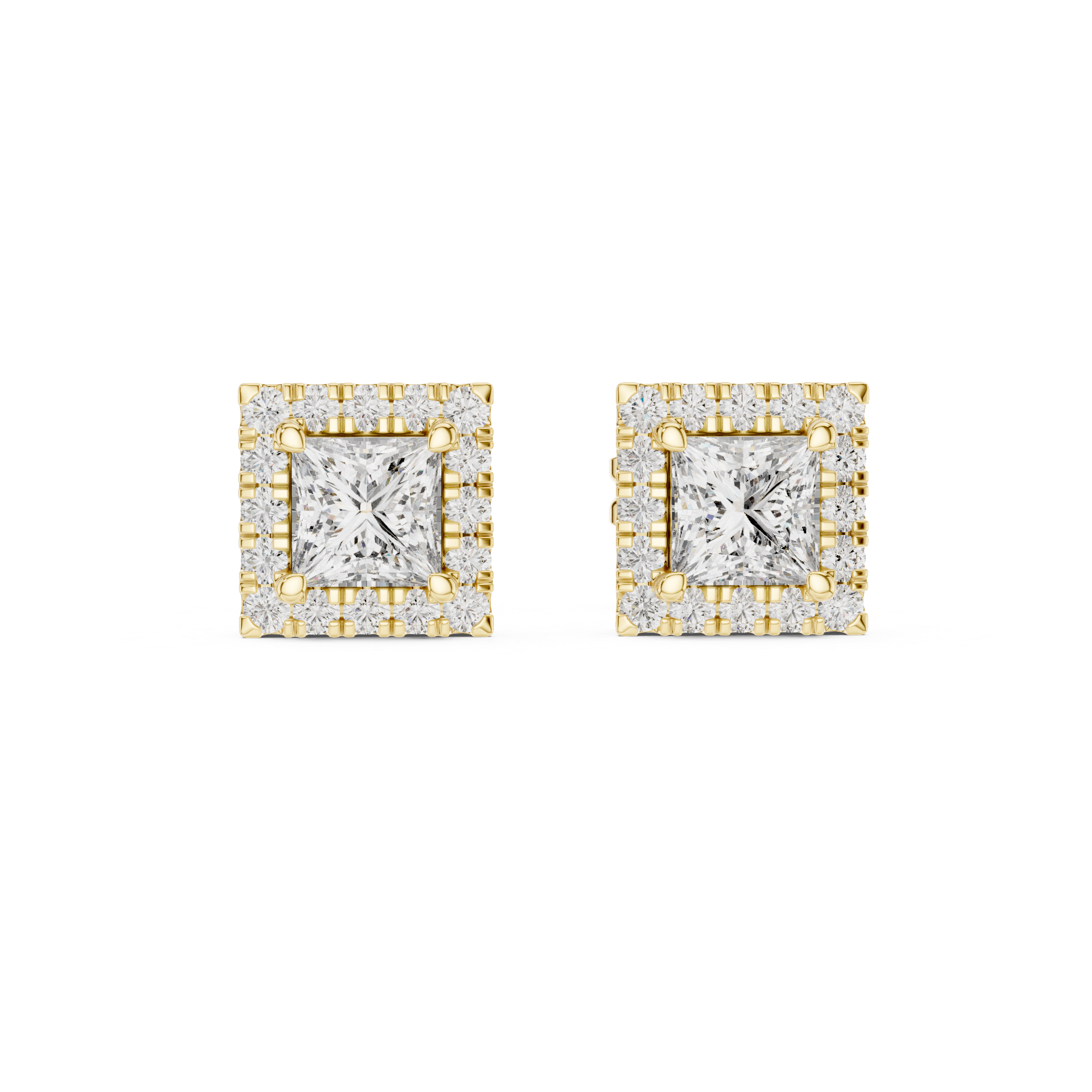 The Lourmarin Earrings - Princess Cut Halo Diamond Studs