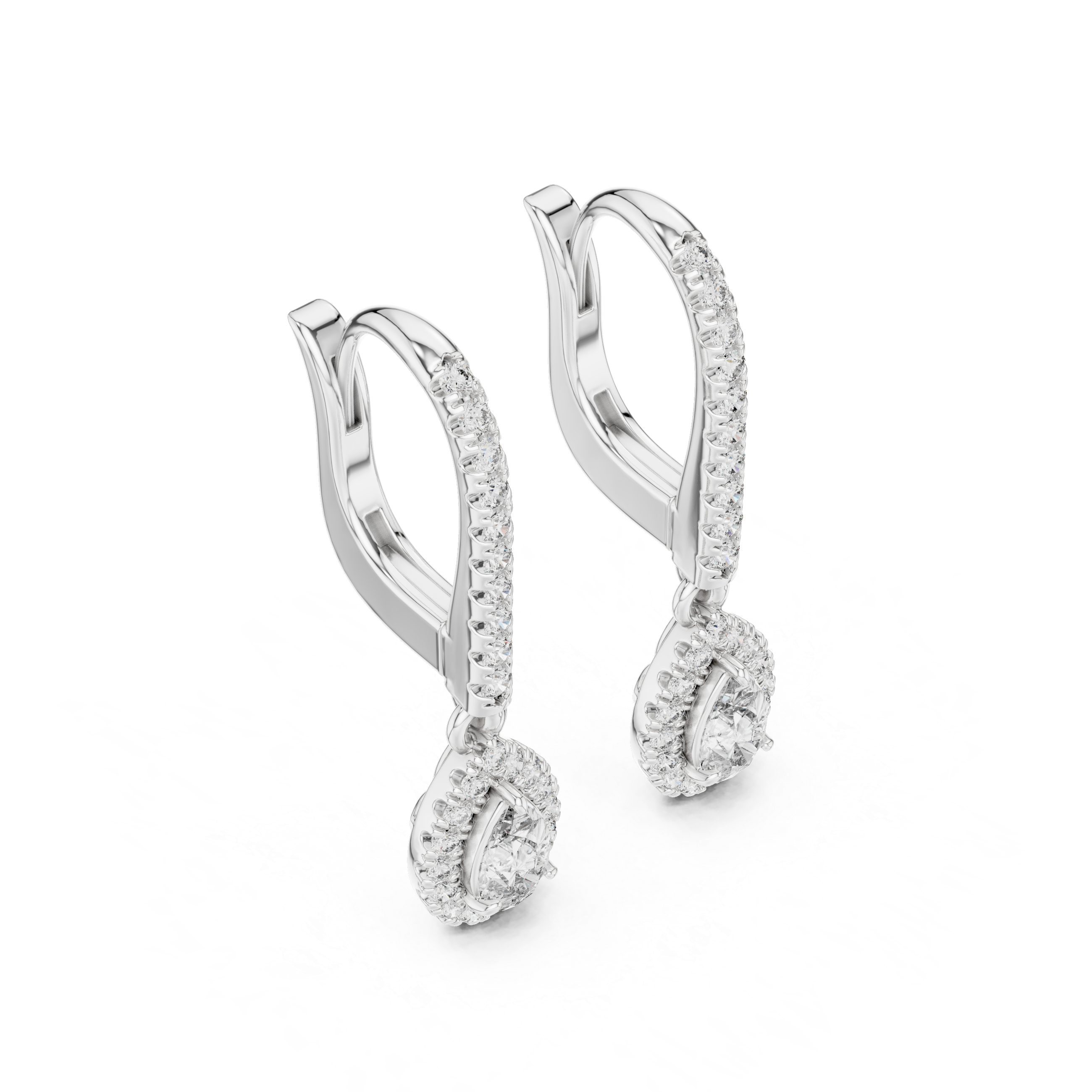 The Talloires Earrings - Pear Cut Halo Drop Huggies