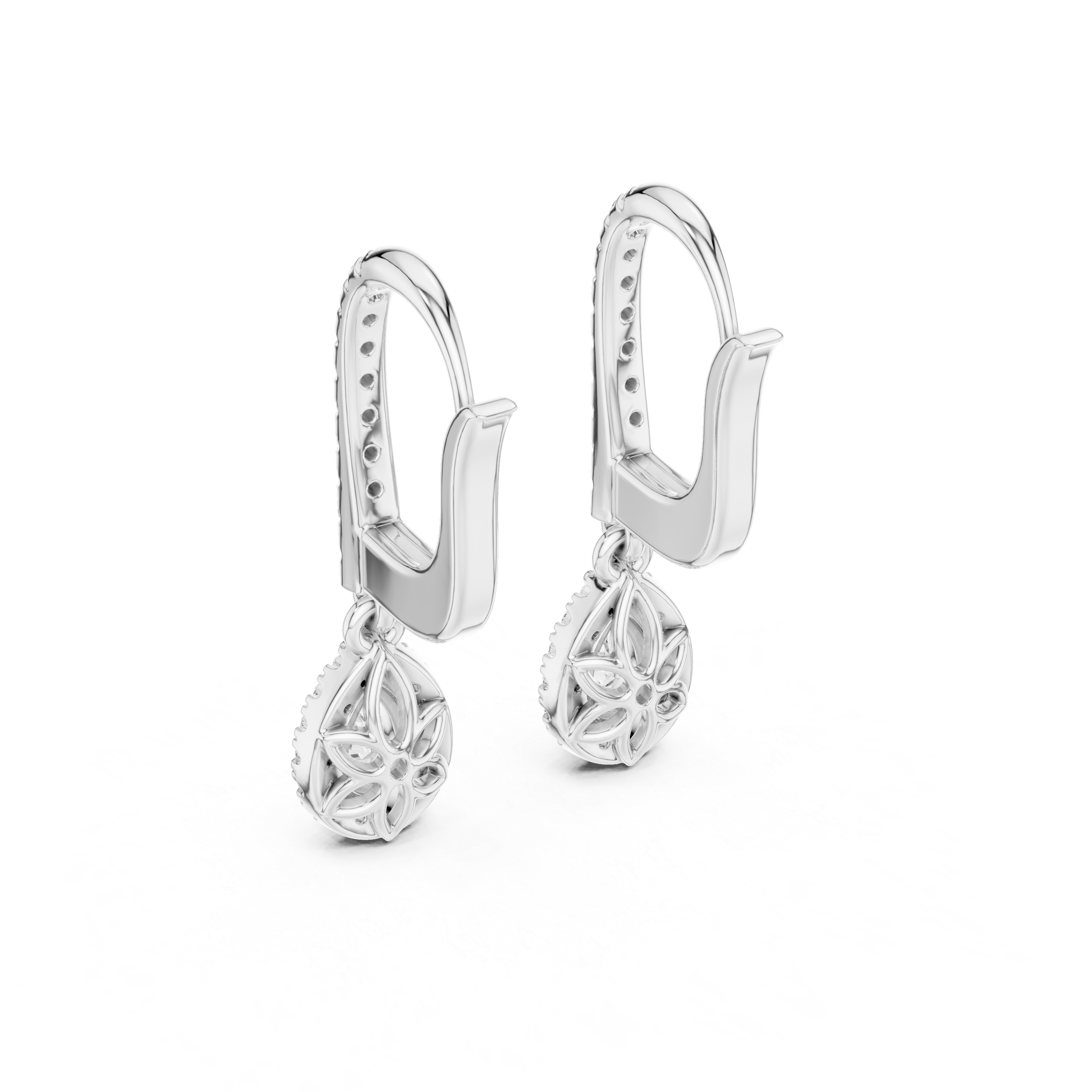 The Talloires Earrings - Pear Cut Halo Drop Huggies