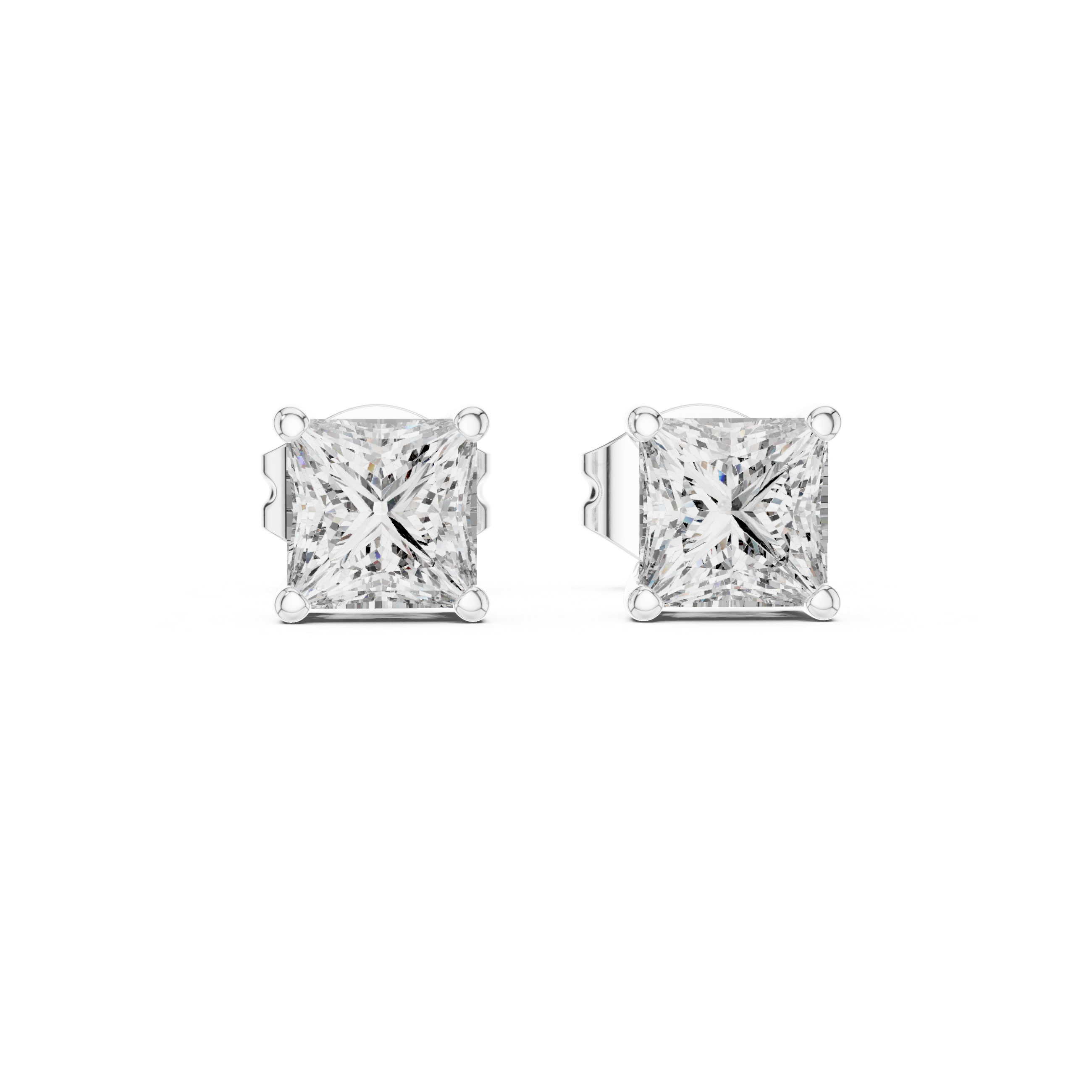 The Annecy Earrings - Princess Cut Solitaire Studs in Sculptural Collet