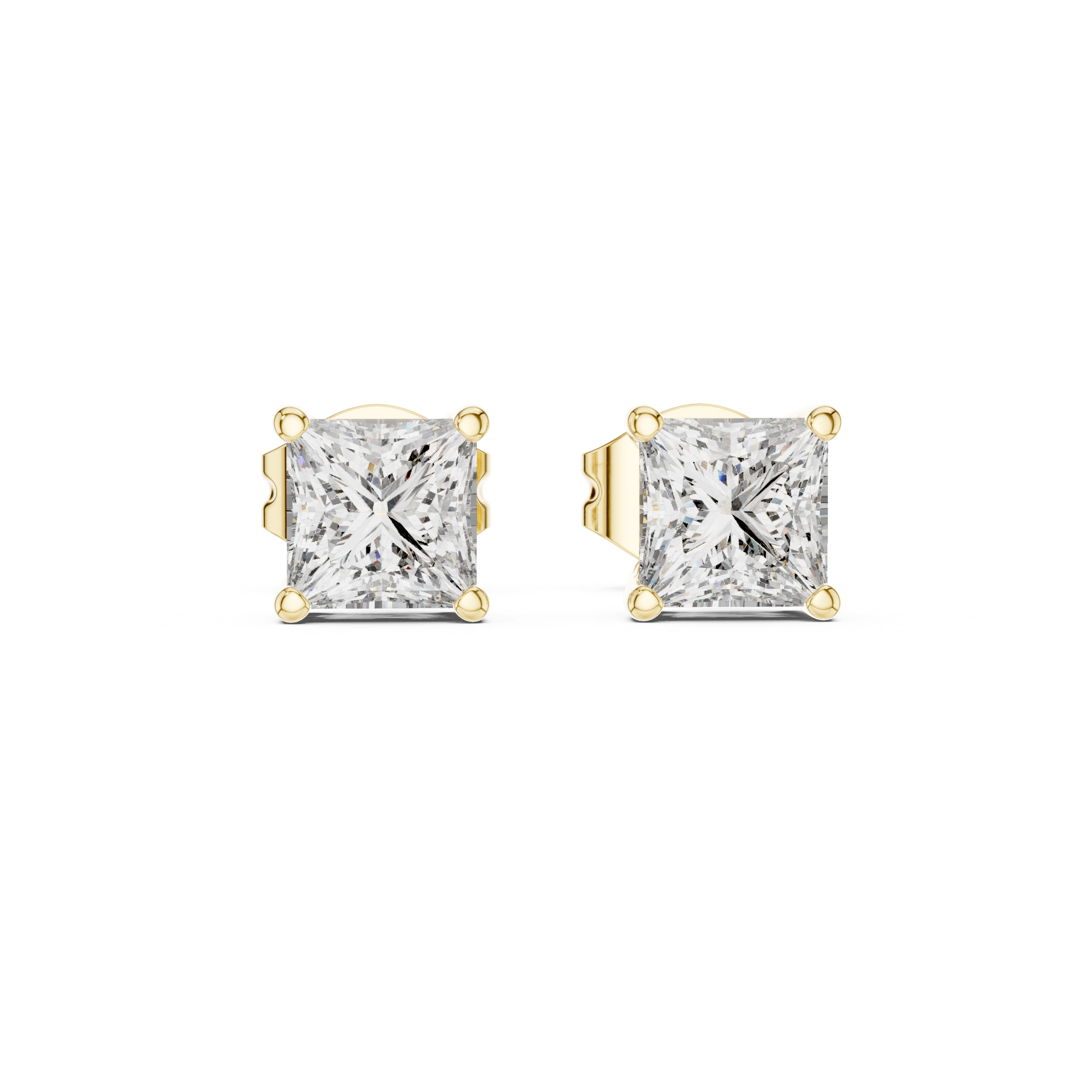 The Annecy Earrings - Princess Cut Solitaire Studs in Sculptural Collet