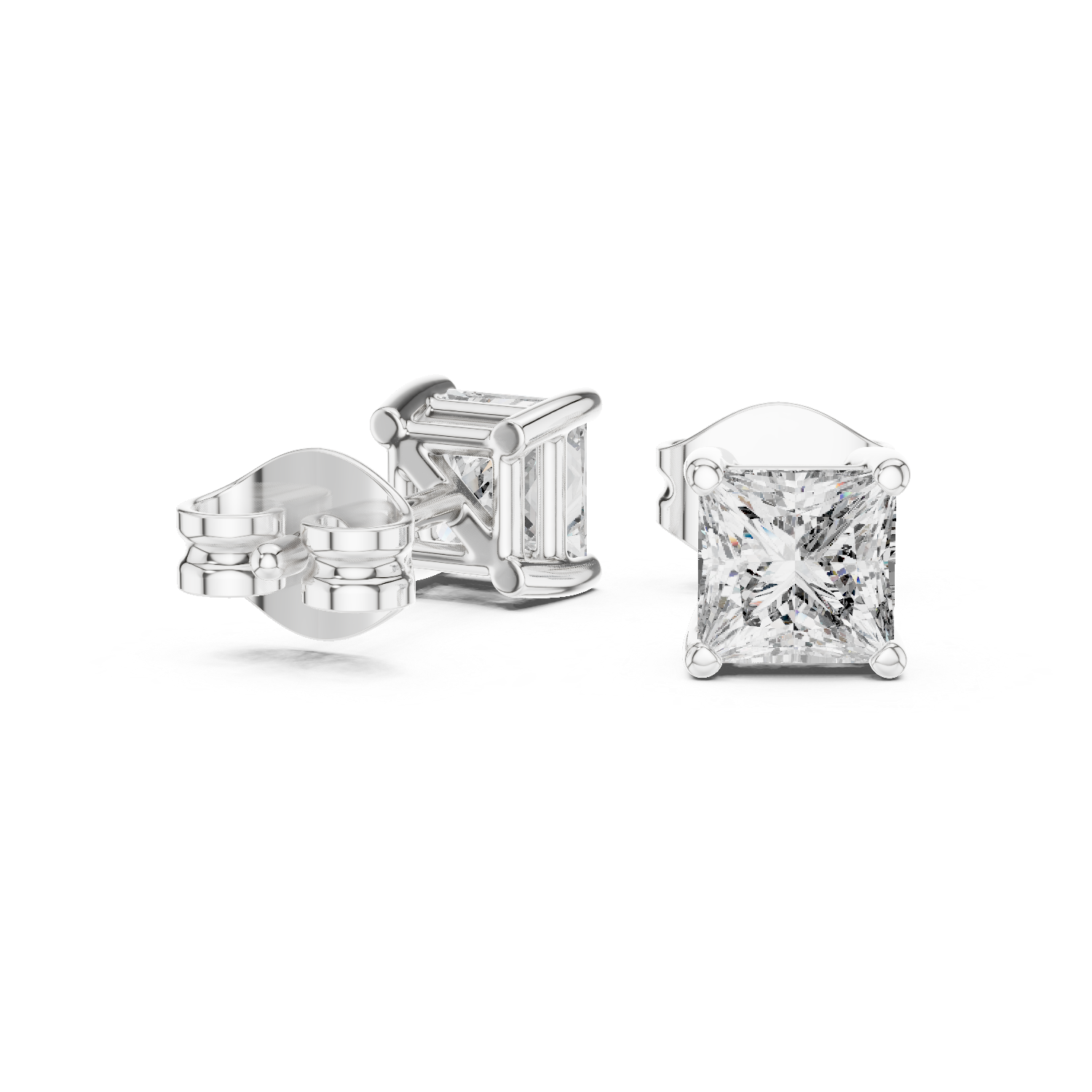 The Annecy Earrings - Princess Cut Solitaire Studs in Sculptural Collet