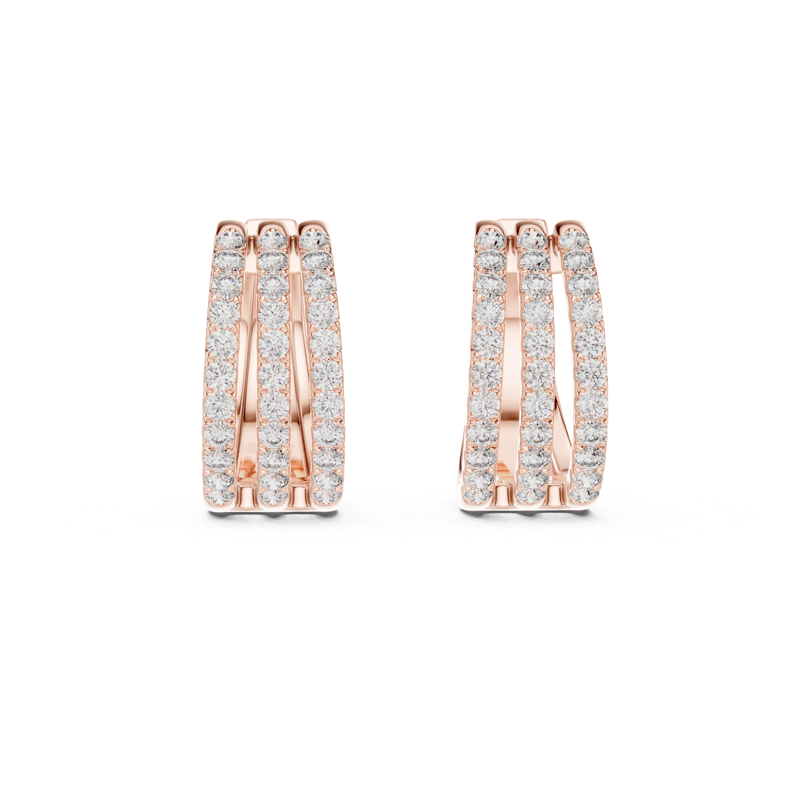 The Biarritz Earrings - Triple Row Diamond Huggie Hoops