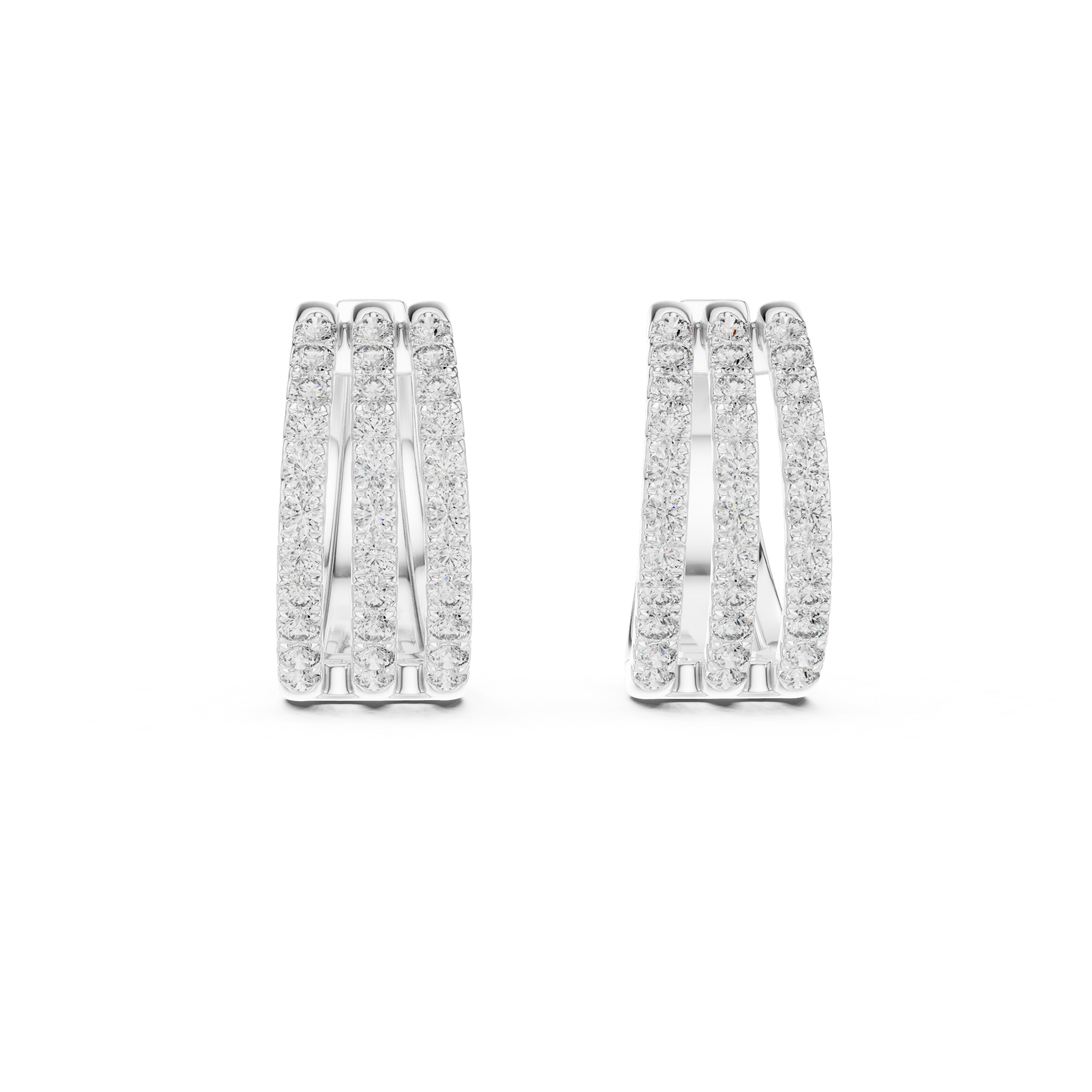 The Biarritz Earrings - Triple Row Diamond Huggie Hoops