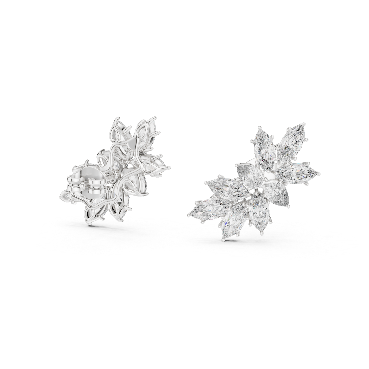 The Seignosse Earrings - Marquise & Pear Diamond Wing Cluster Studs