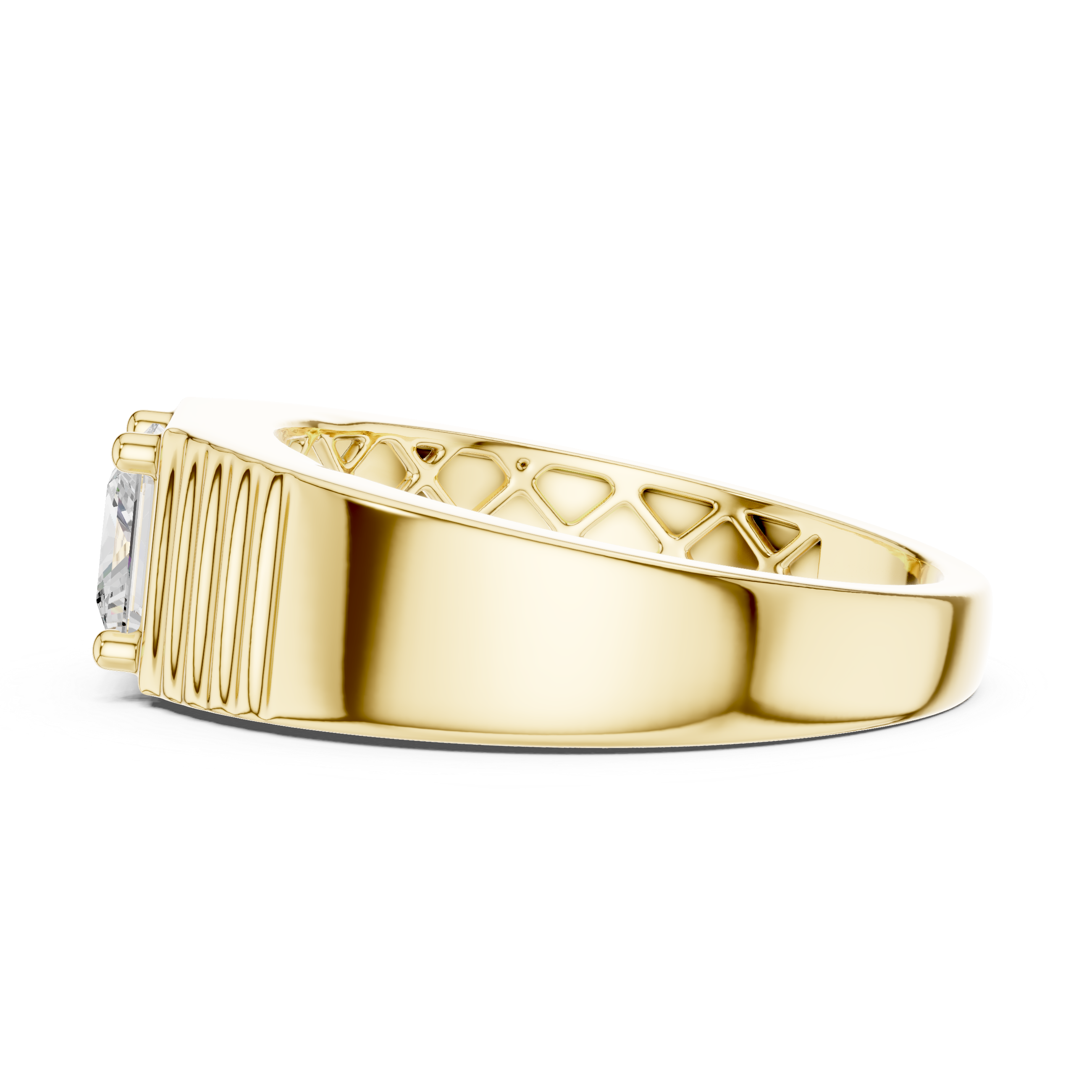 Gold ring with diamond on a white background
