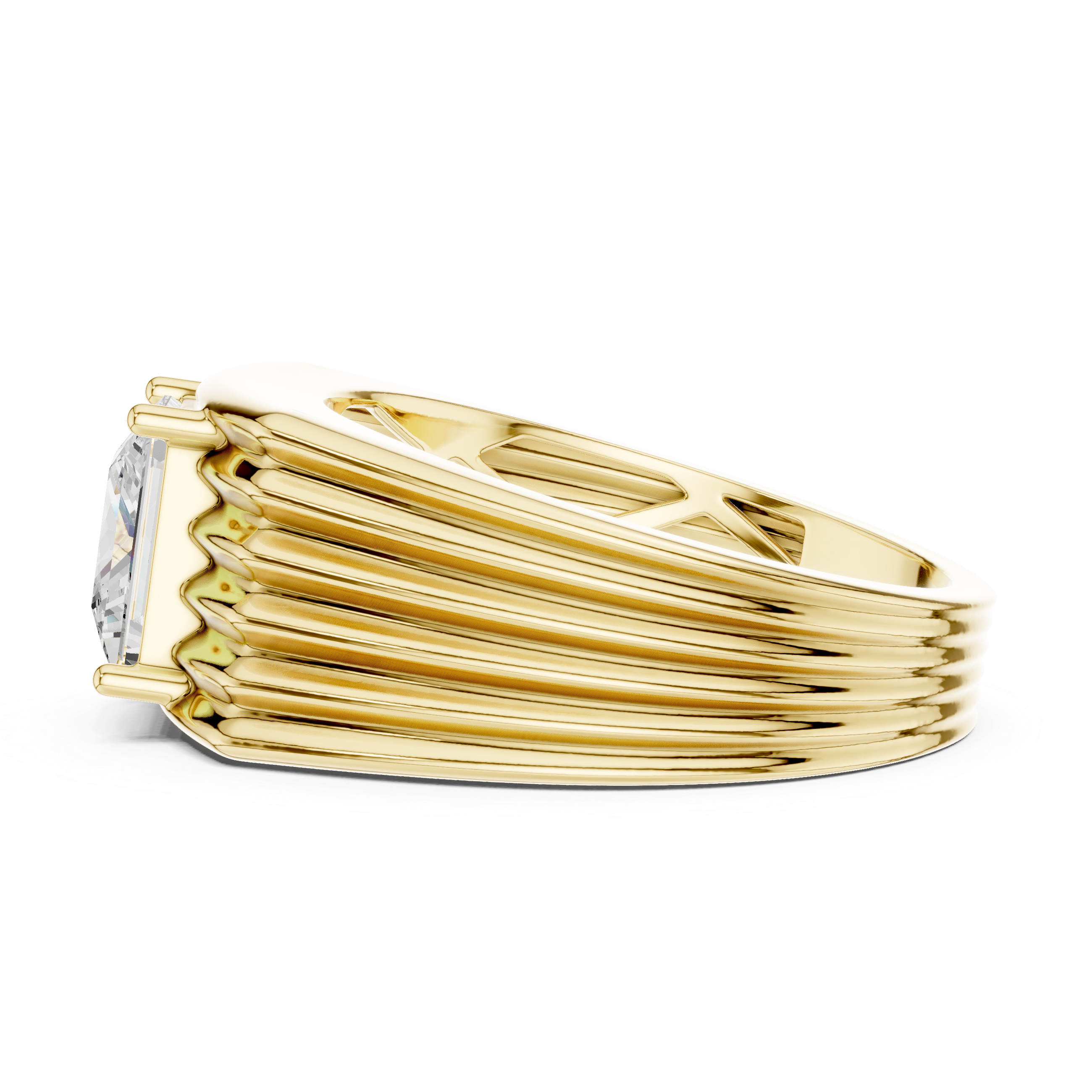 Gold ring with a diamond on a white background