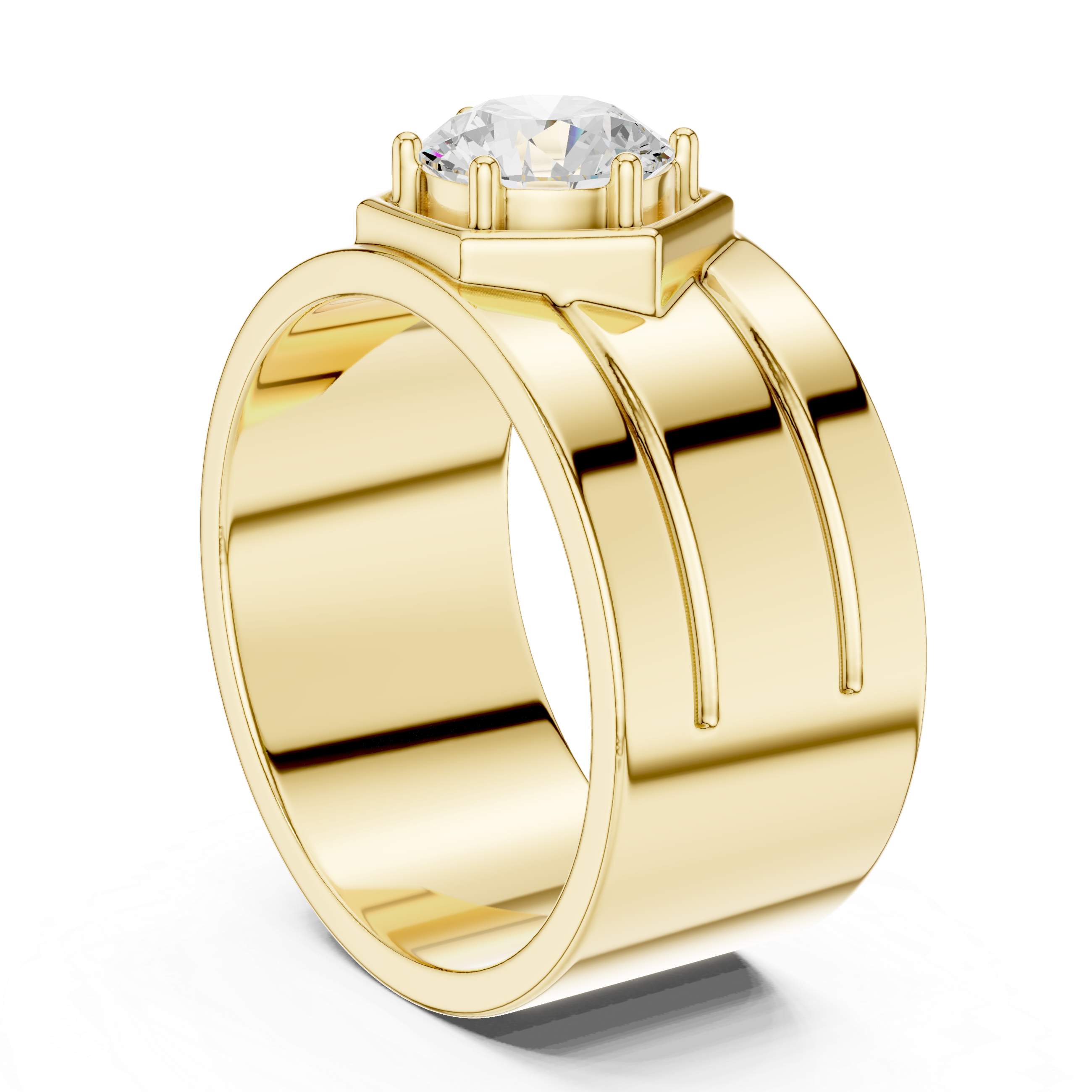 Gold ring with a diamond on a white background