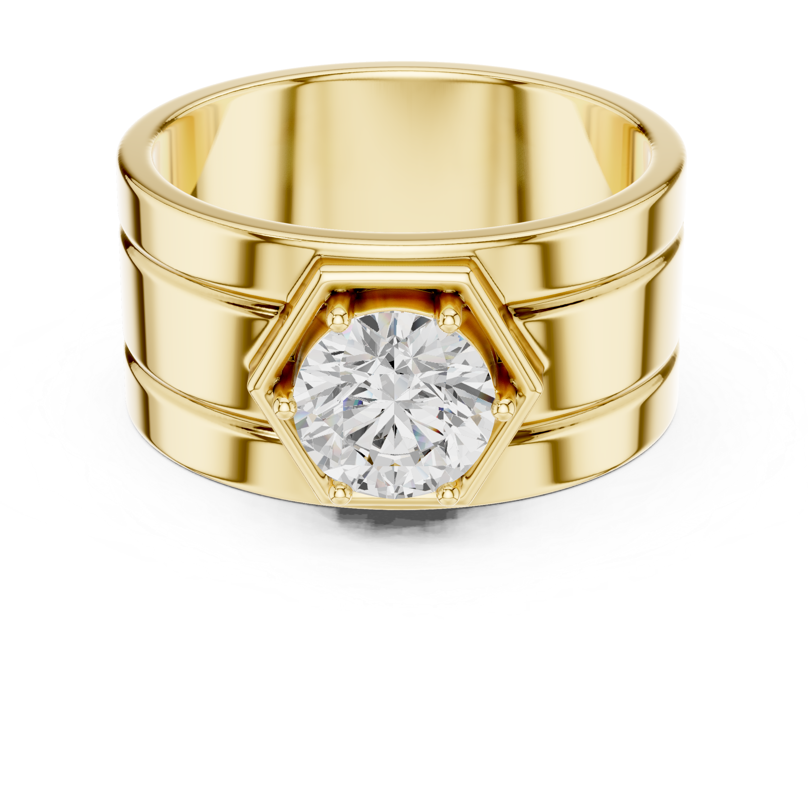 Gold ring with a diamond on a white background