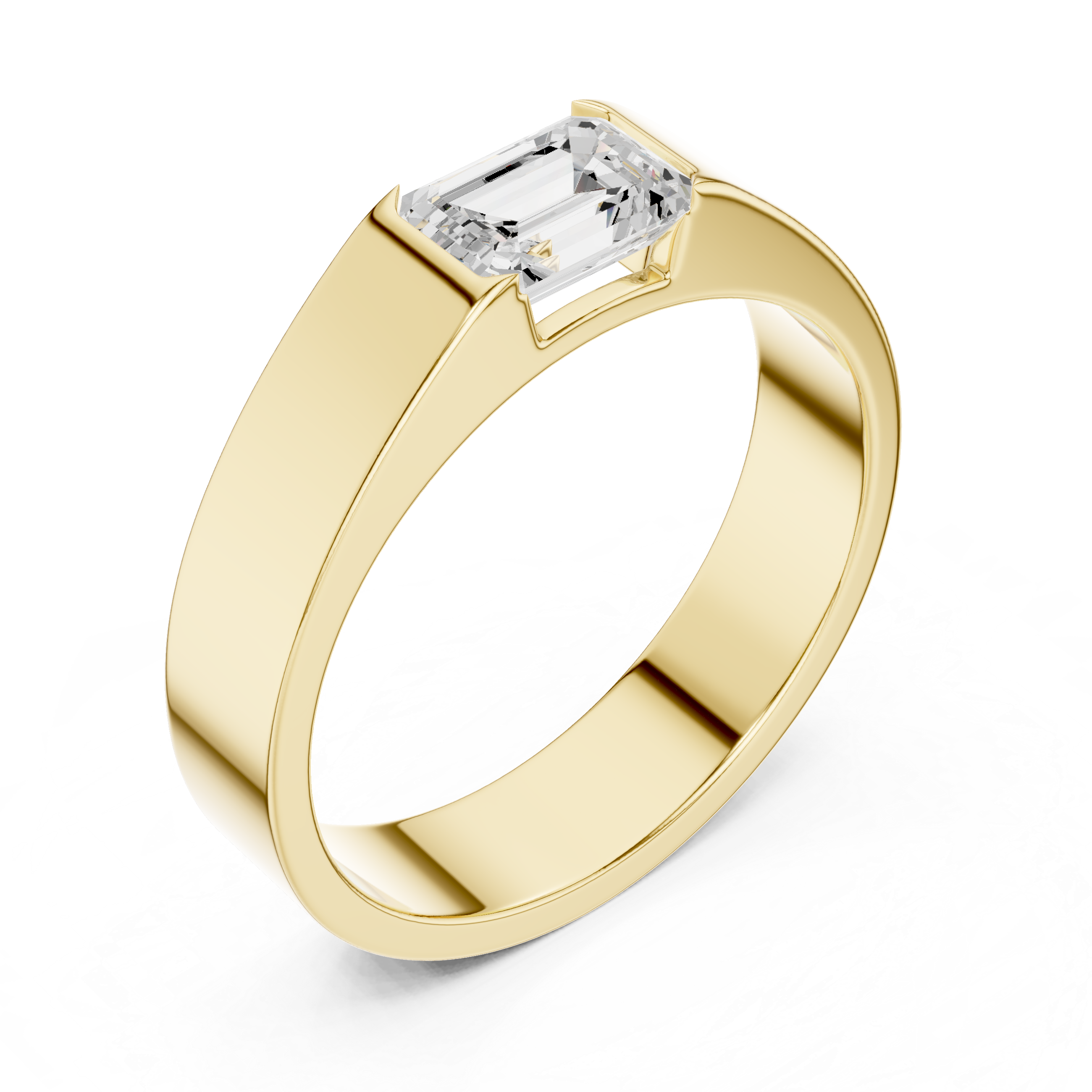 Gold ring with a diamond on a white background